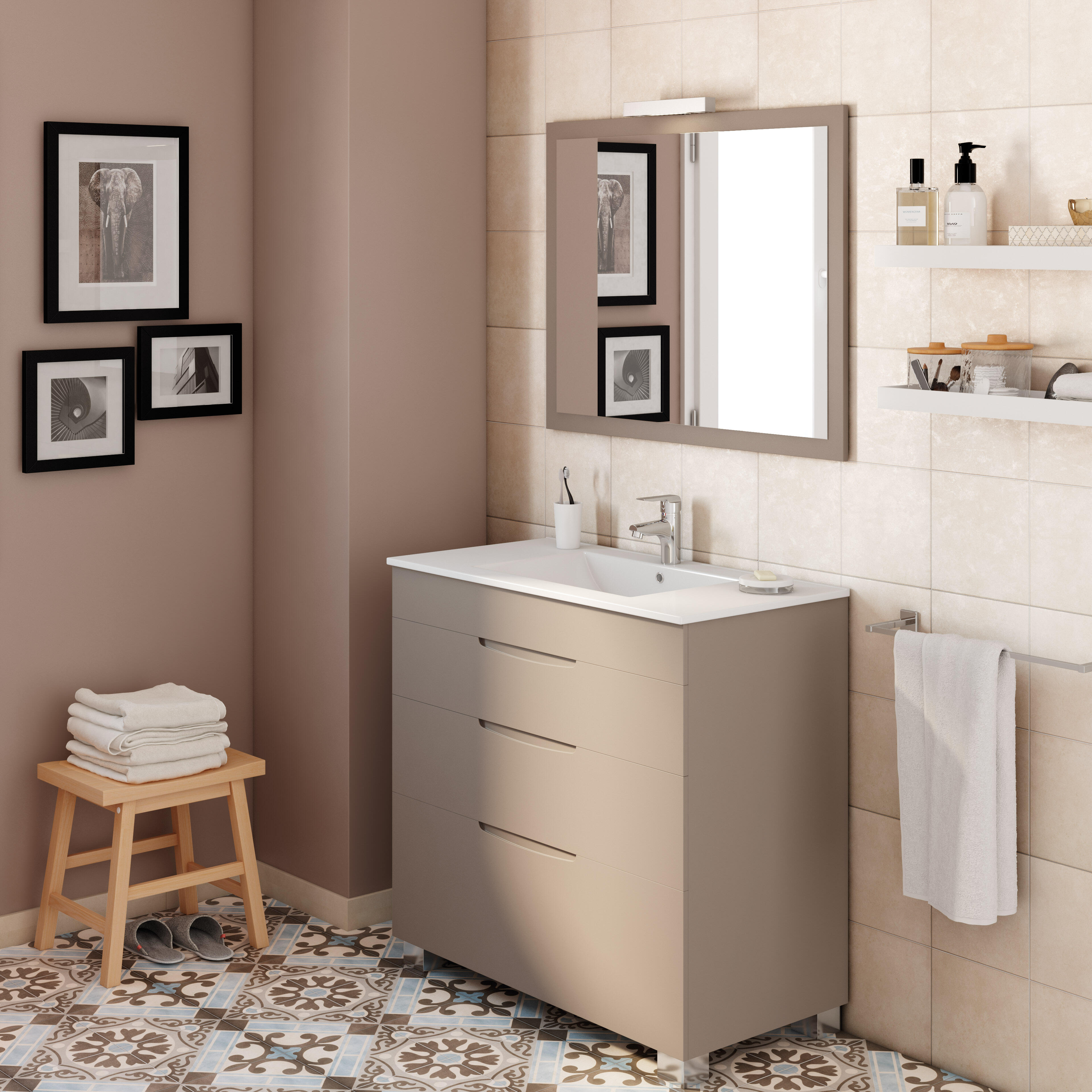 Mueble de baño con lavabo asimétrico moka 90x45 cm