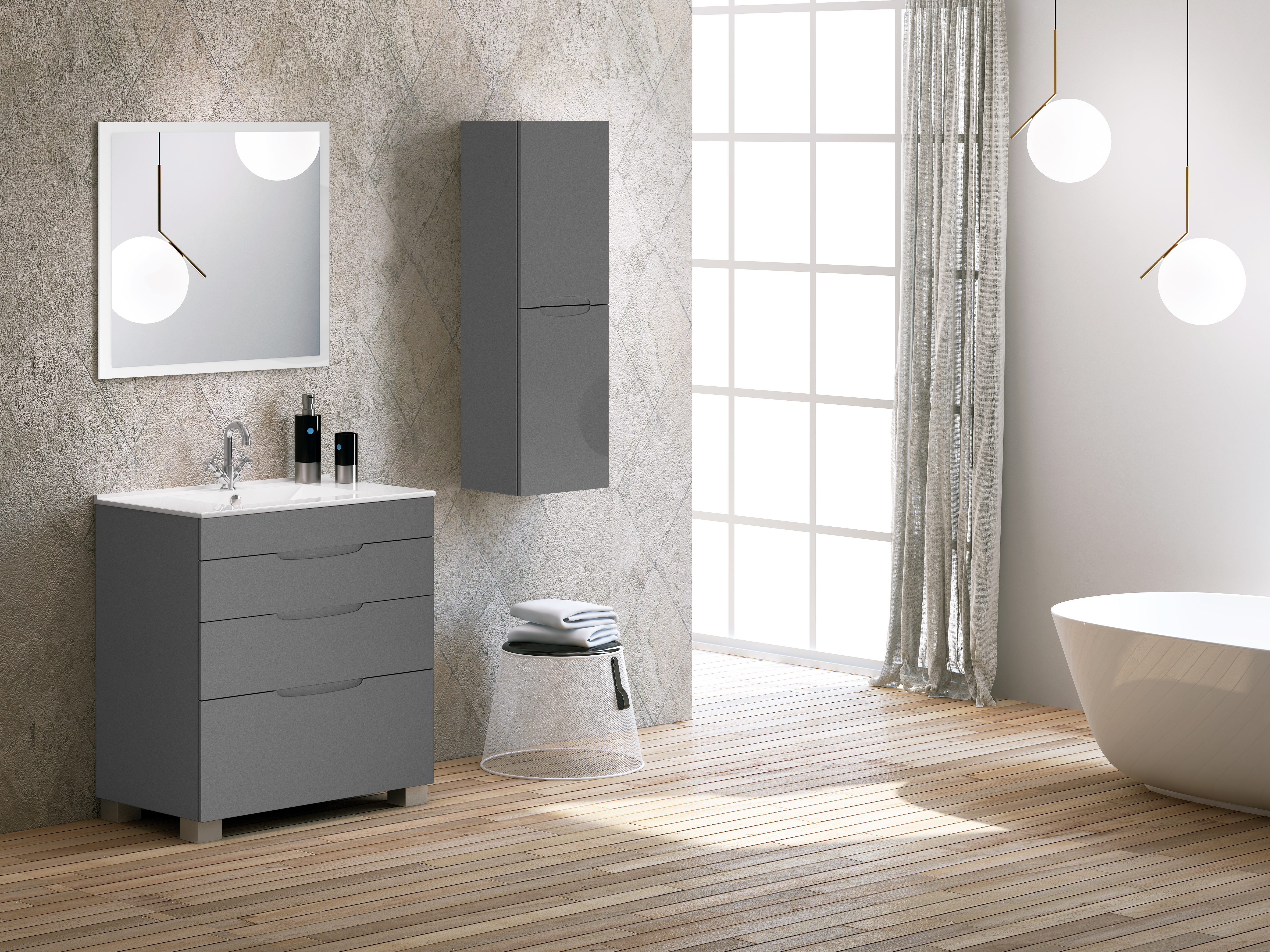 Mueble de baño con lavabo asimétrico gris 80x45 cm