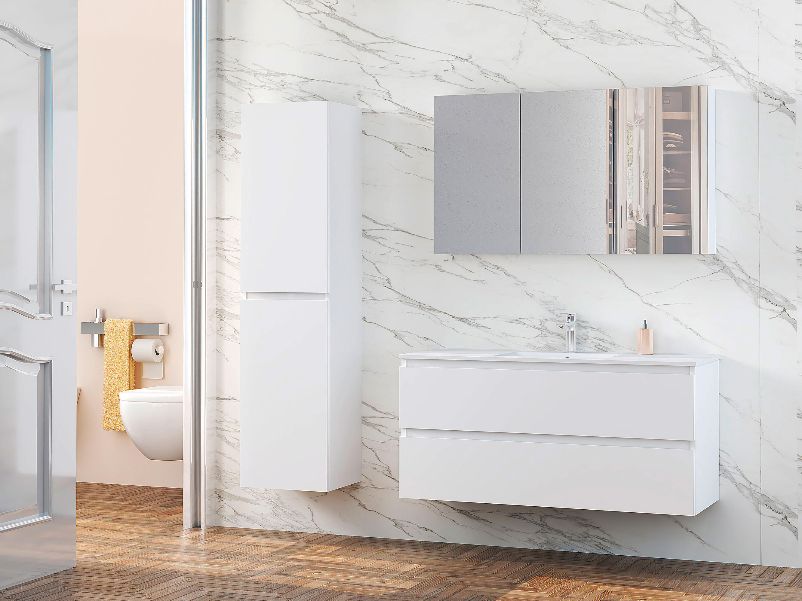 Mueble de baño con lavabo y espejo moon blanco 120x45 cm