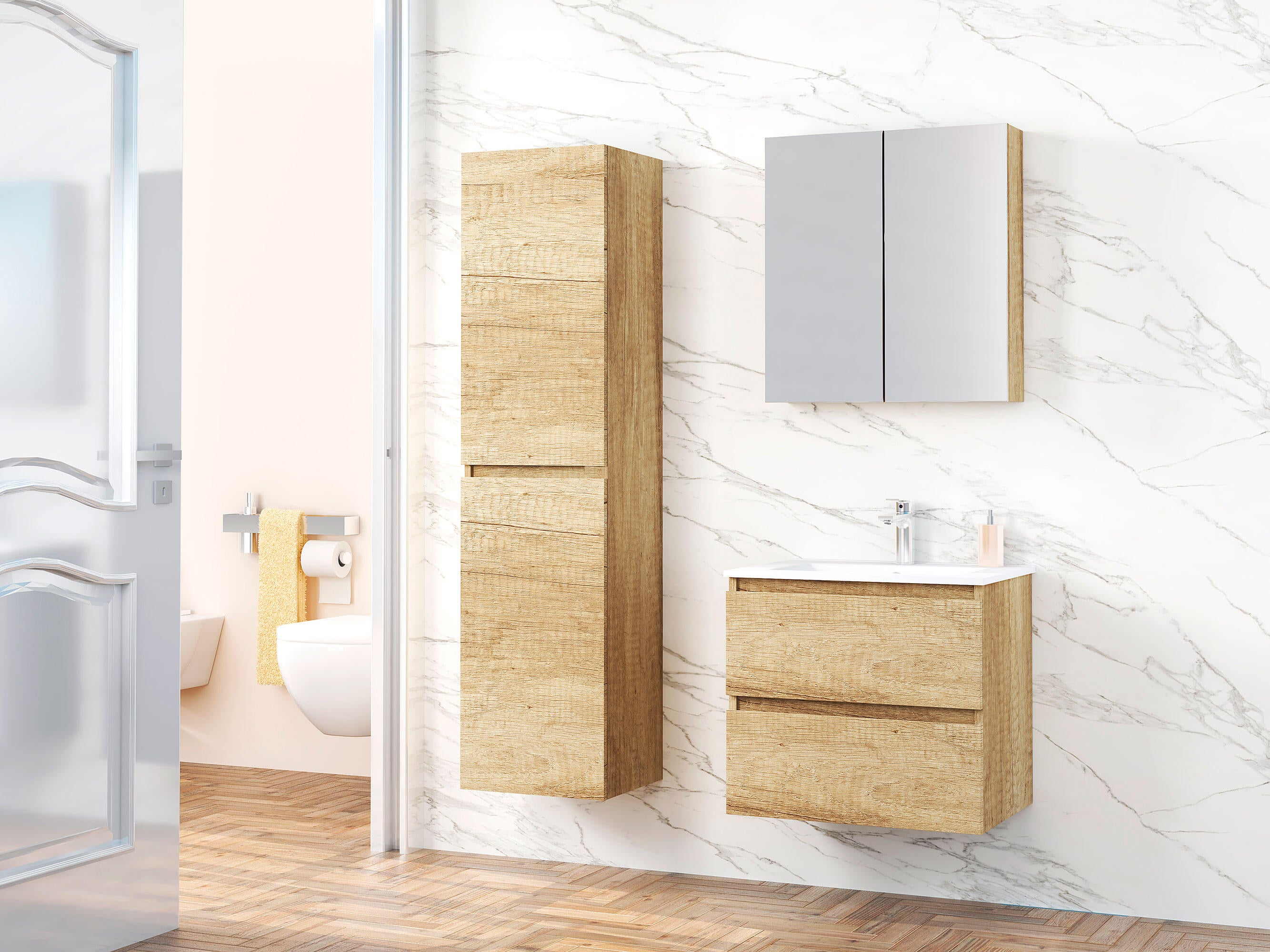 Mueble de baño con lavabo y espejo moon natural 60x45 cm