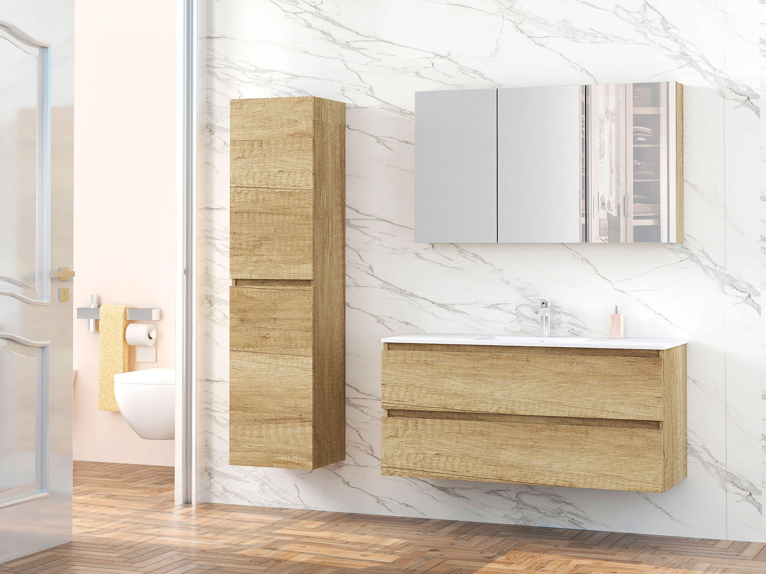Mueble de baño con lavabo y espejo moon natural 120x45 cm