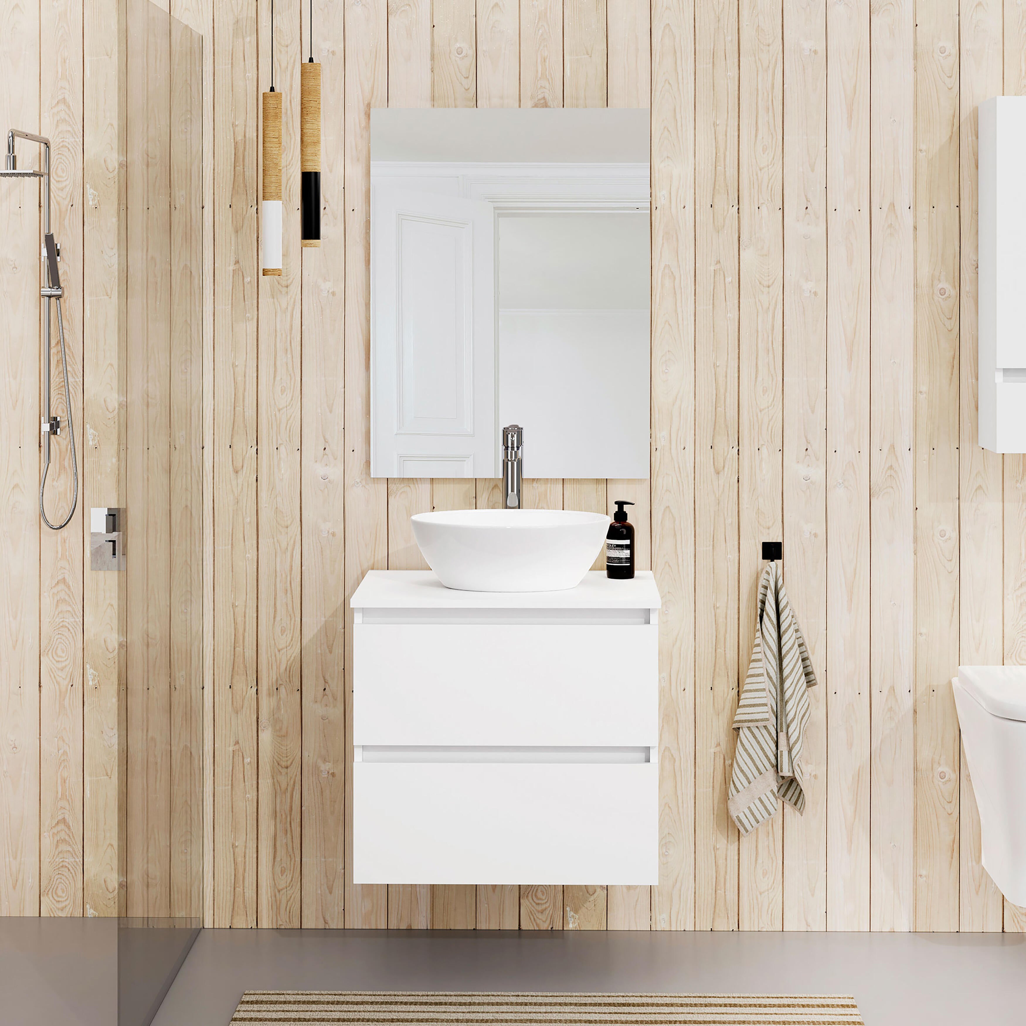 Mueble de baño con lavabo y espejo sand blanco 60x45 cm