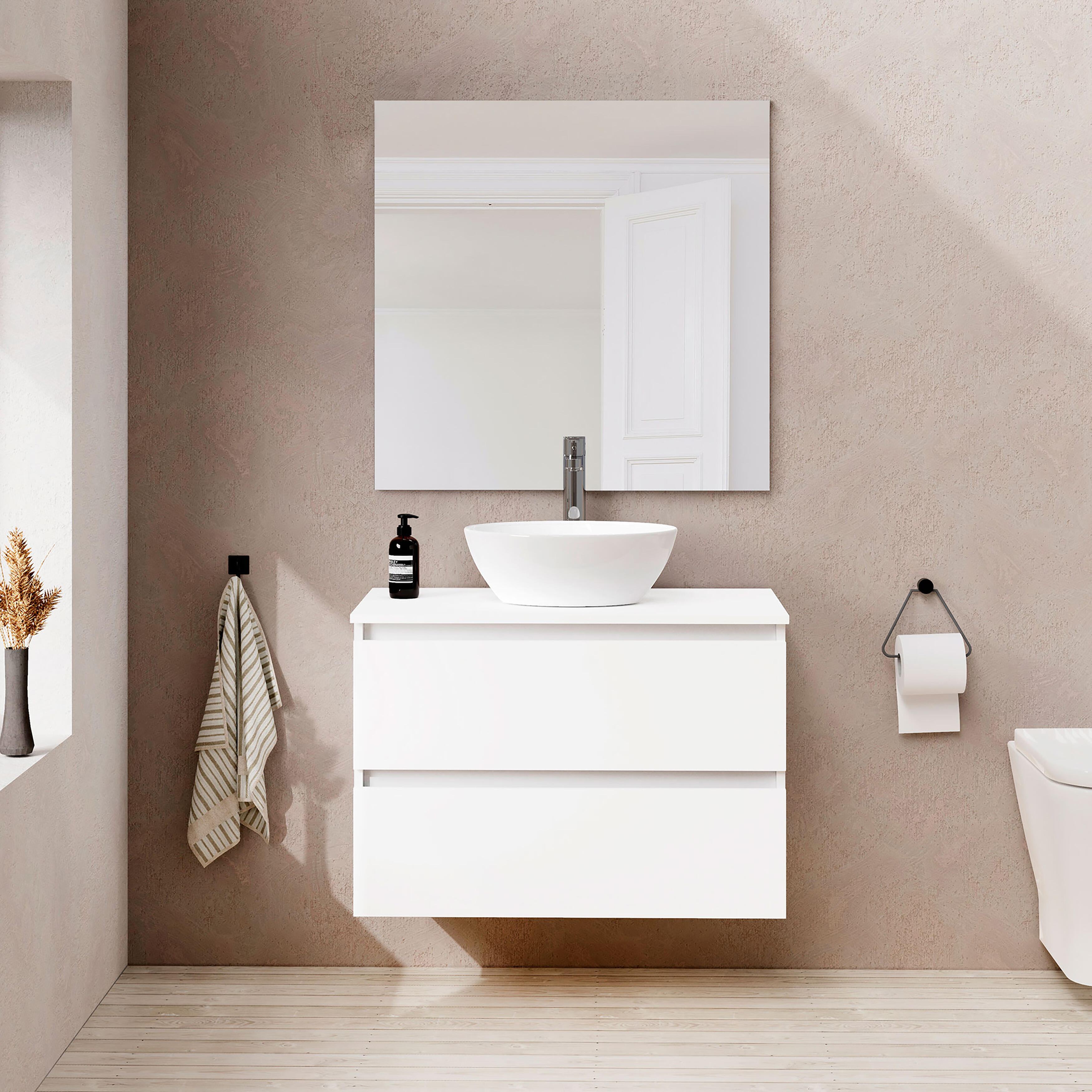 Mueble de baño con lavabo y espejo sand blanco 80x45 cm