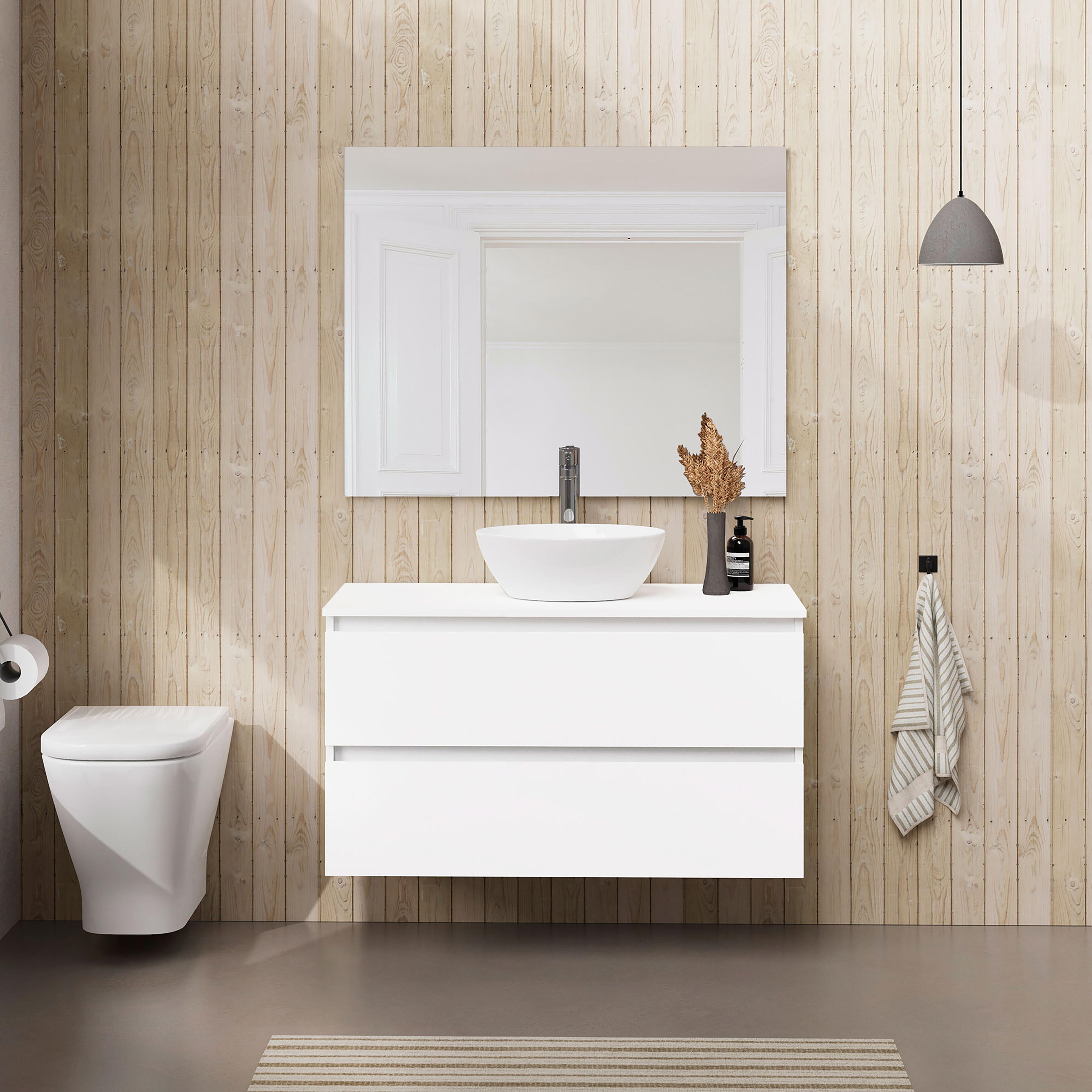 Mueble de baño con lavabo y espejo sand blanco 100x45 cm