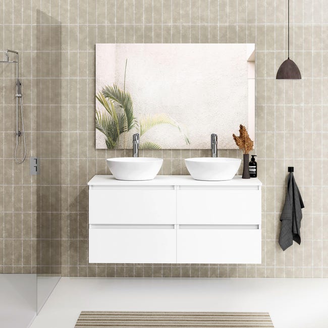 Auckland espejo de puerta Agente de mudanzas Mueble de baño con lavabo y espejo Sand blanco 120x45 cm | Leroy Merlin