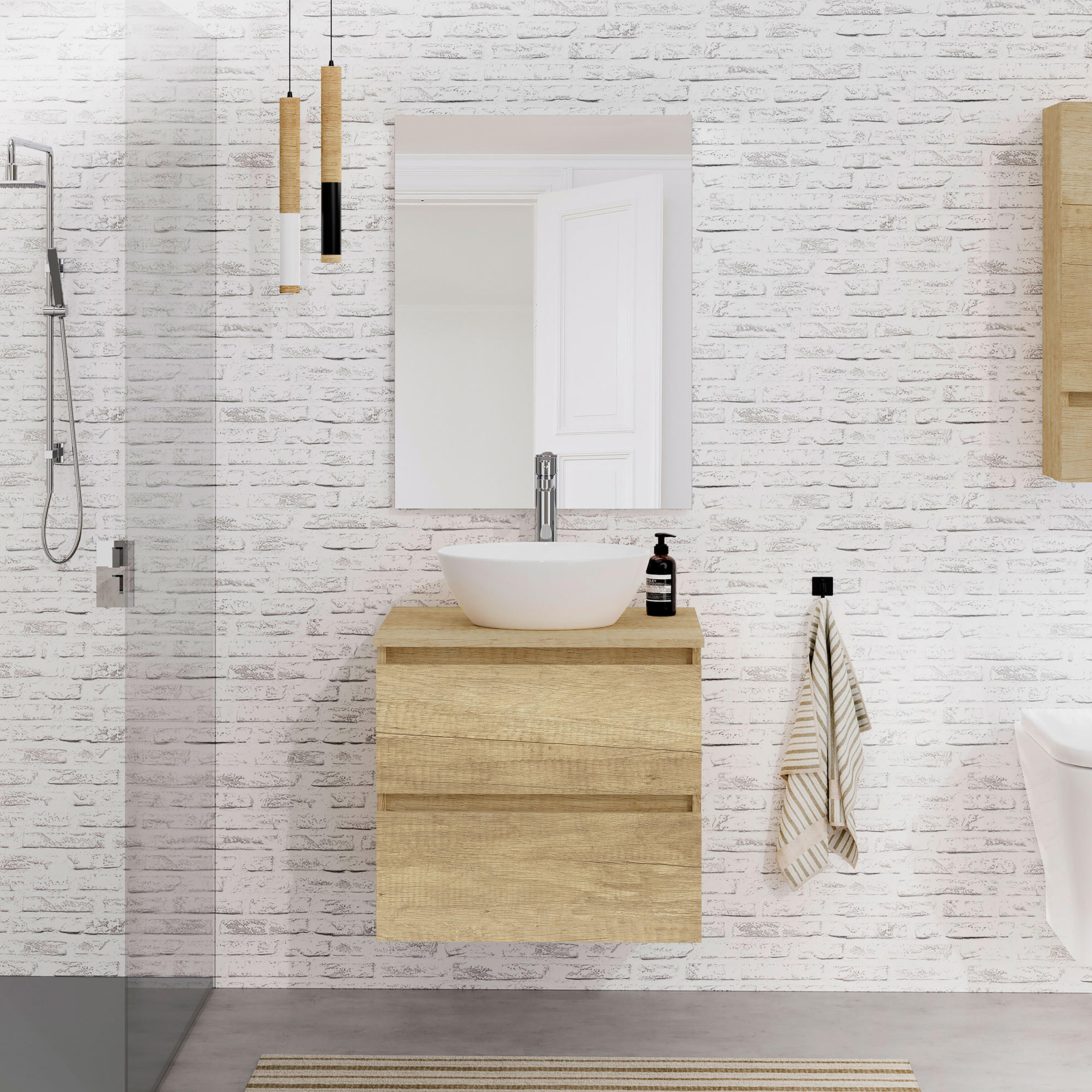Mueble de baño con lavabo y espejo sand natural 60x45 cm