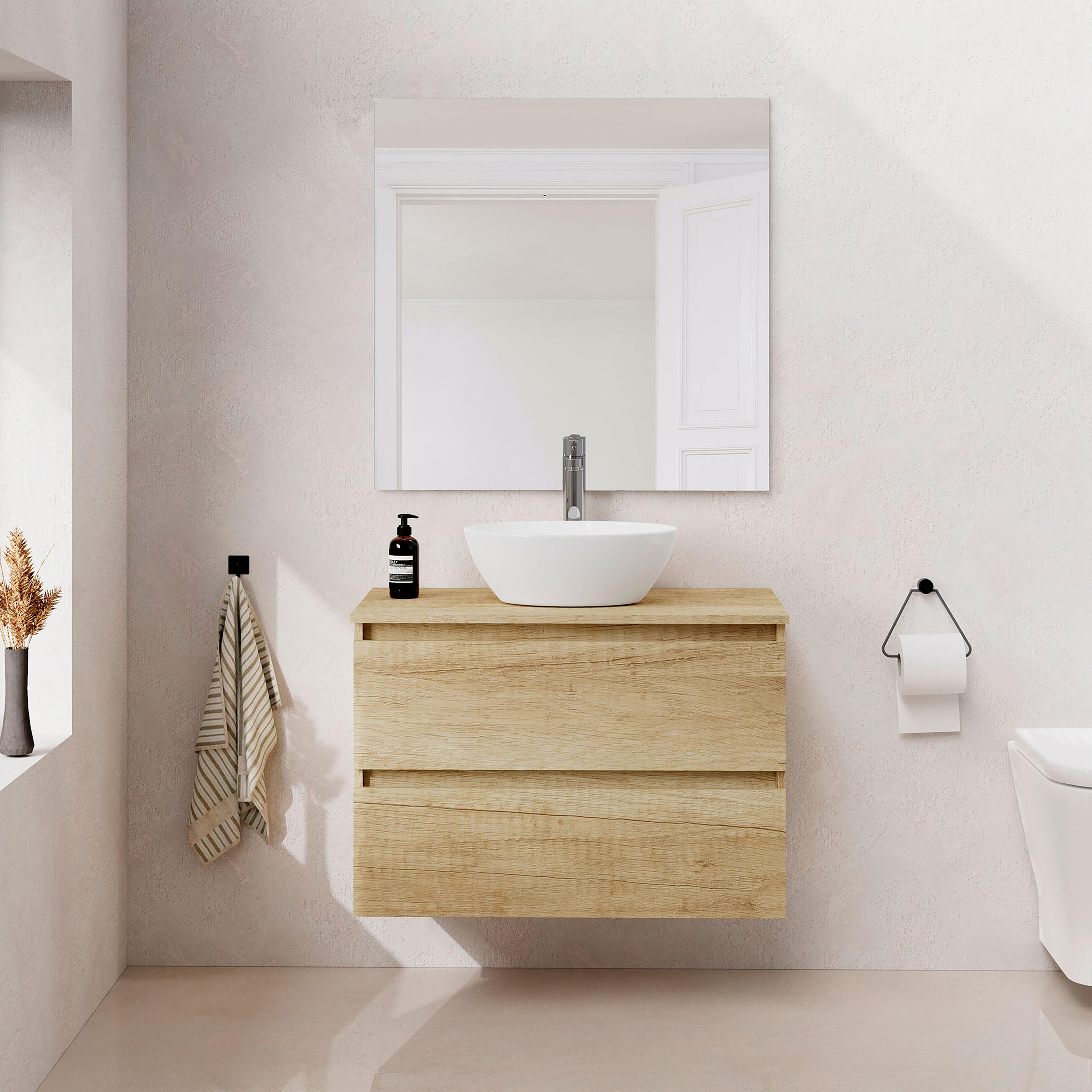 Mueble de baño con lavabo y espejo sand natural 80x45 cm
