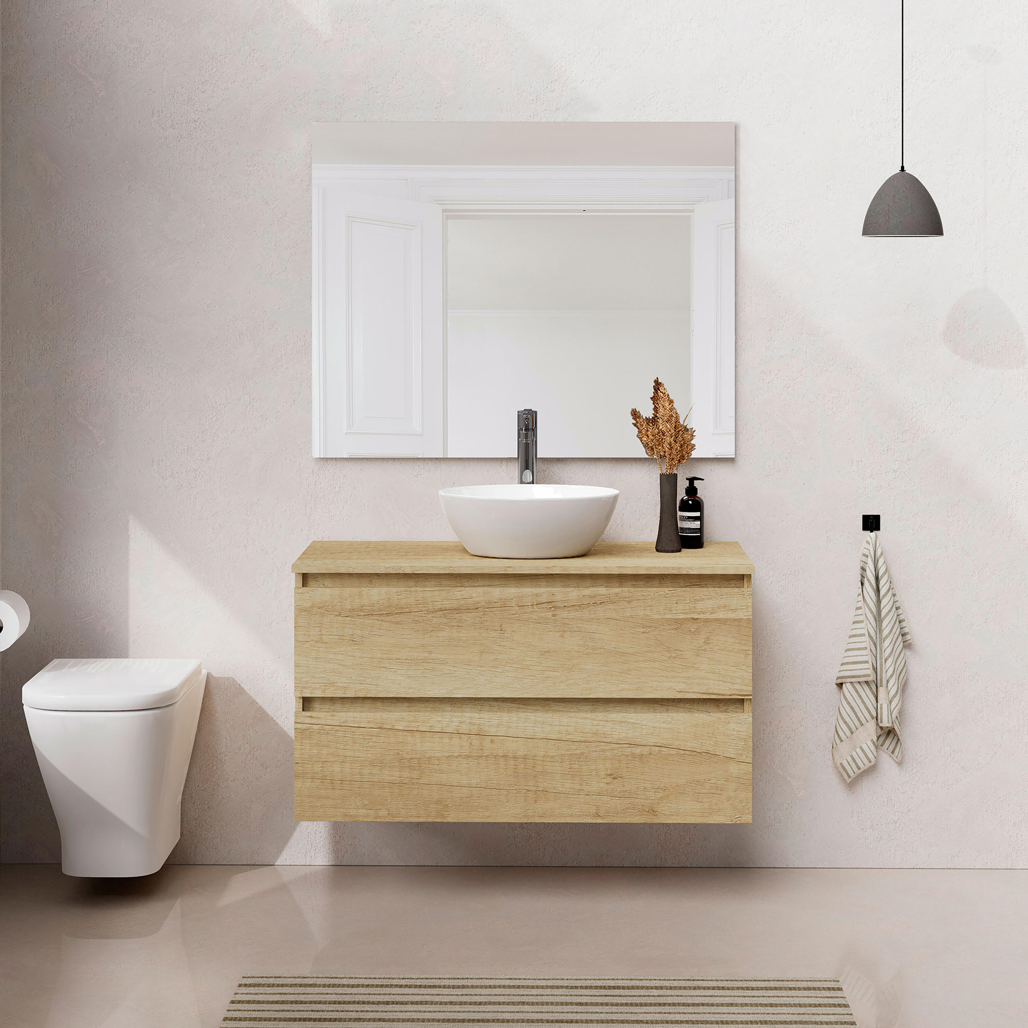 Mueble de baño con lavabo y espejo sand natural 100x45 cm