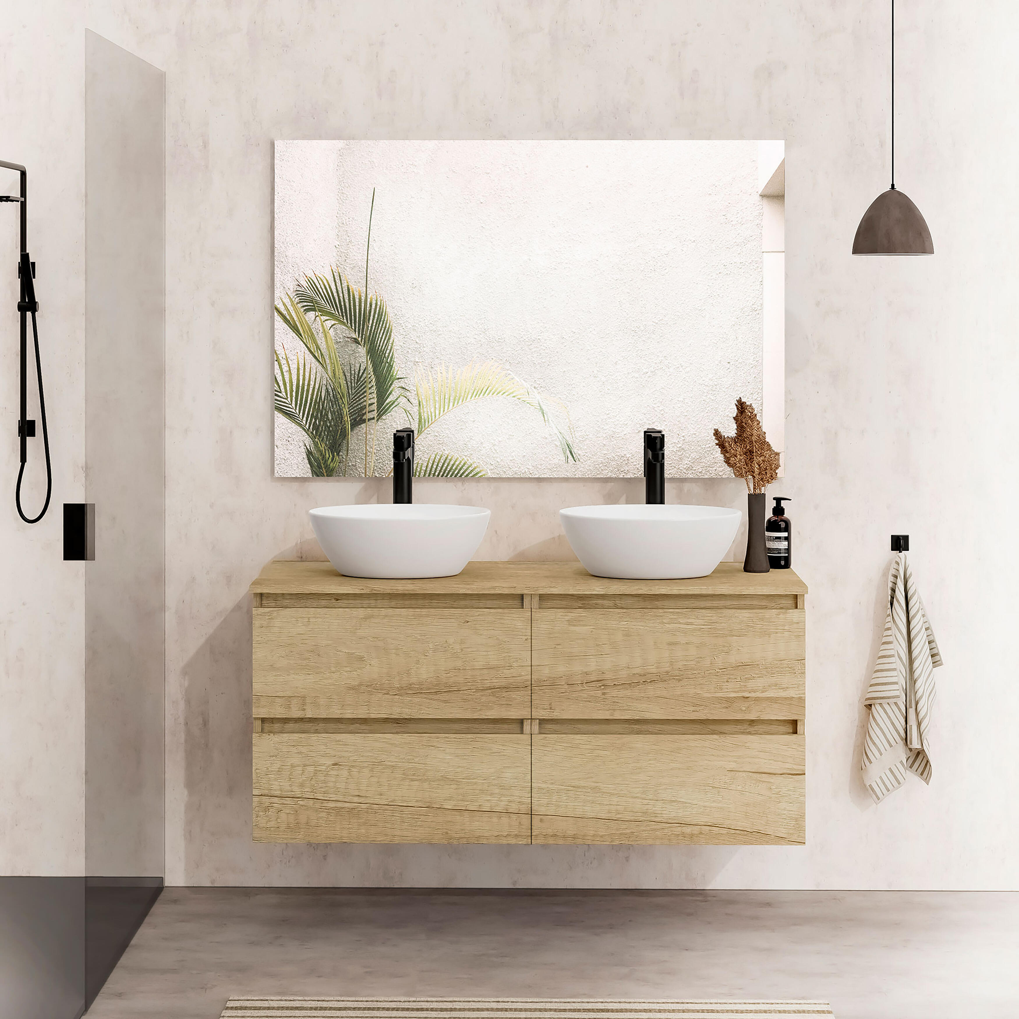 Mueble de baño con lavabo y espejo sand natural 120x45 cm