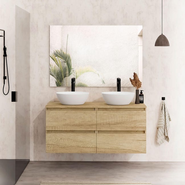 embarazada administración hacer los deberes Mueble de baño con lavabo y espejo Sand natural 120x45 cm | Leroy Merlin