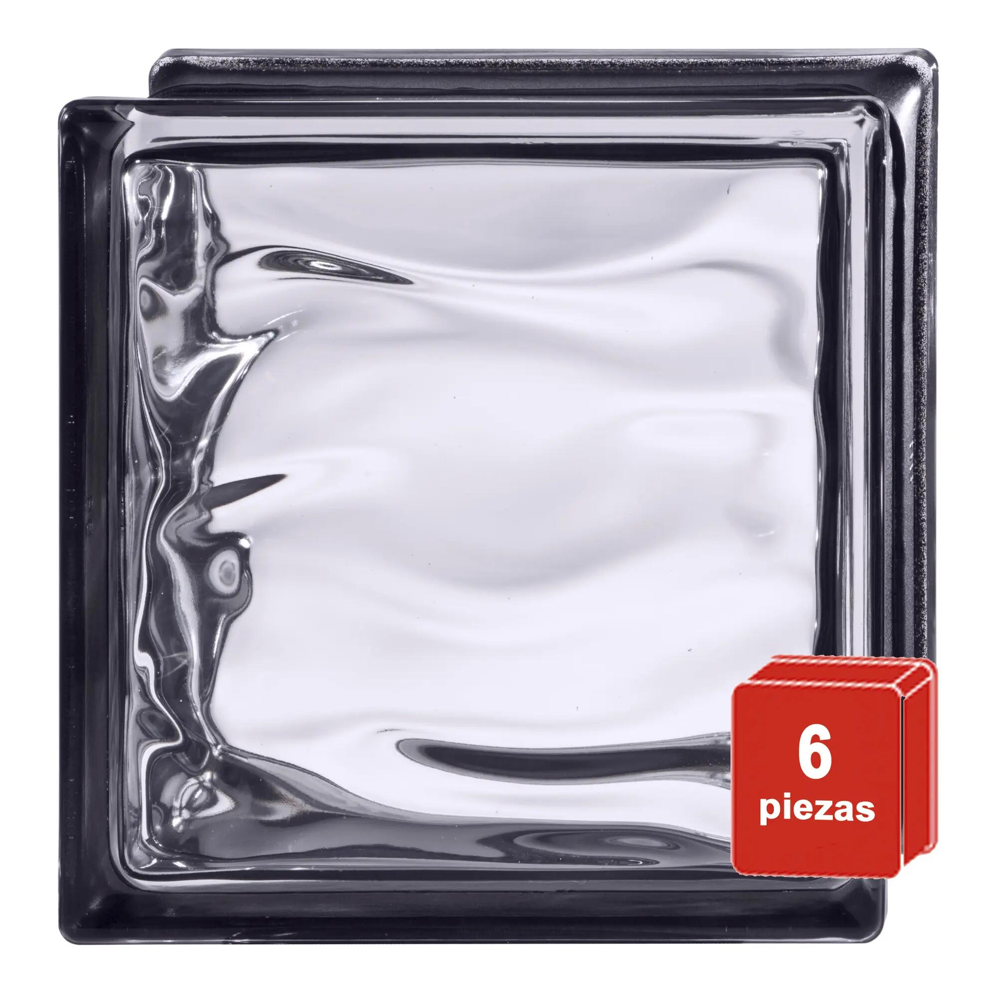 Caja de 6 bloques de vidrio onda negro de 19x19x8cm