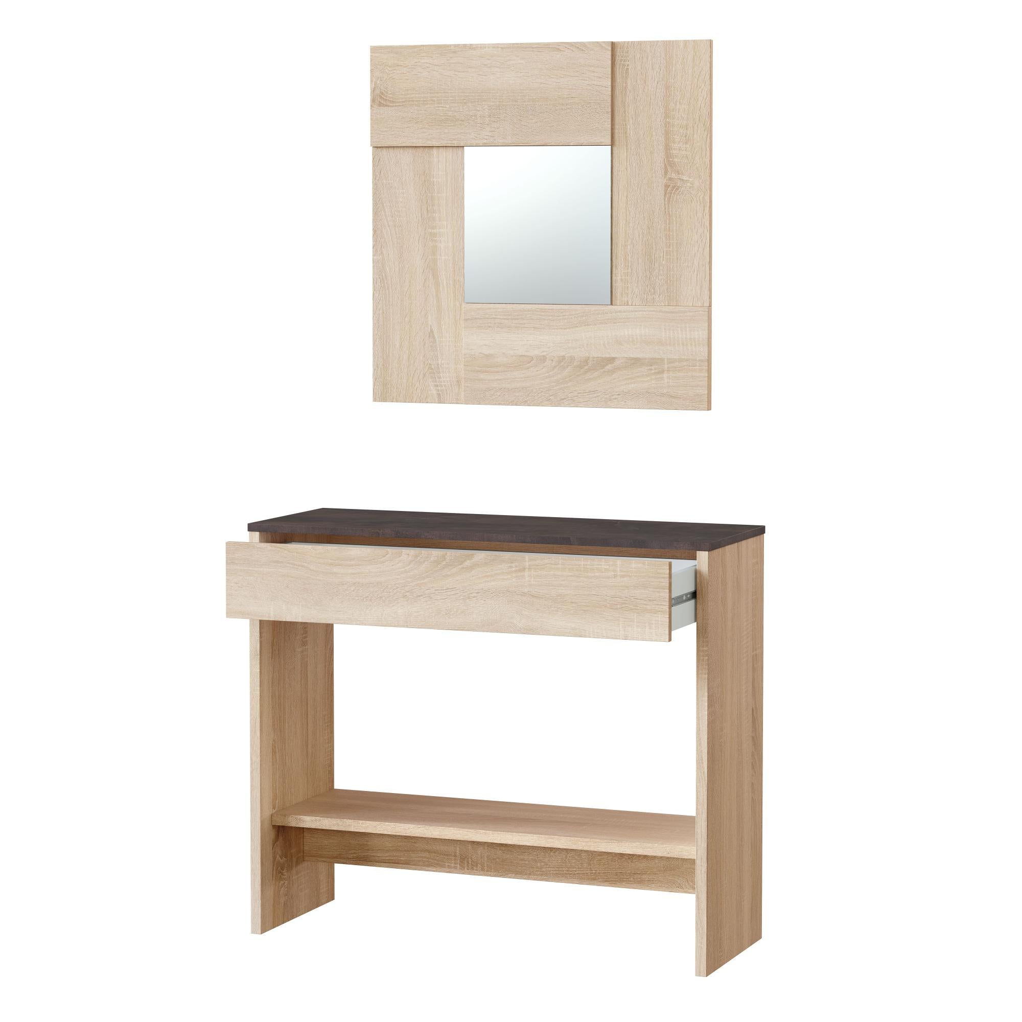 Mueble recibidor hera con espejo y 1 cajón roble 79x33x92cm (anchoxfondoxalto)