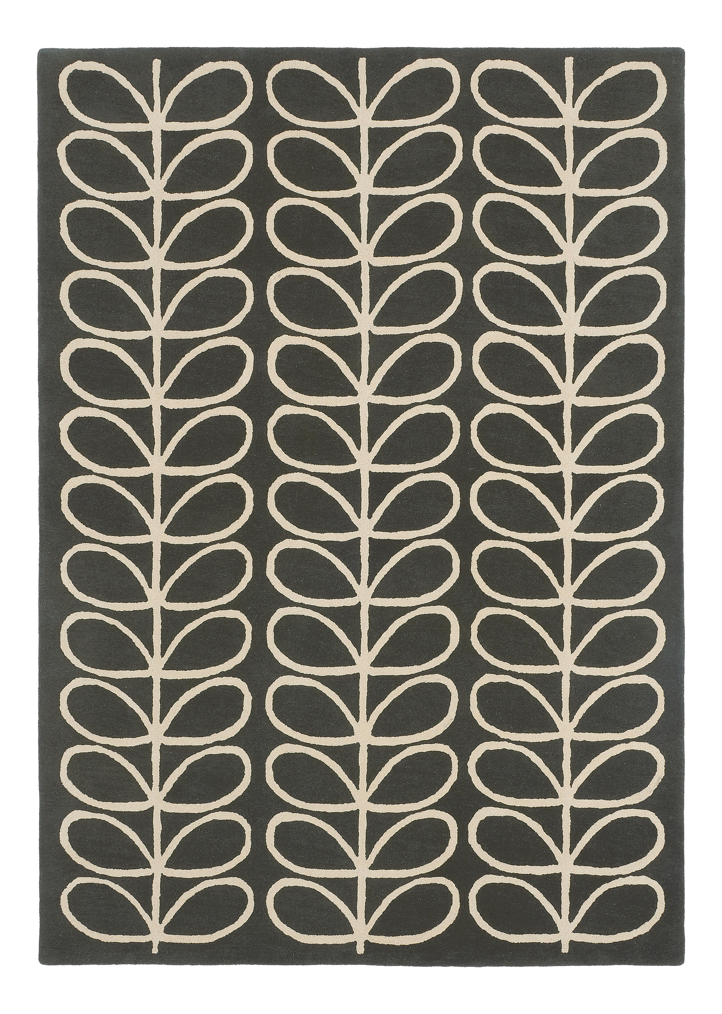 Alfombra marrón de lana orla kiely hojas negra 120 x 180cm