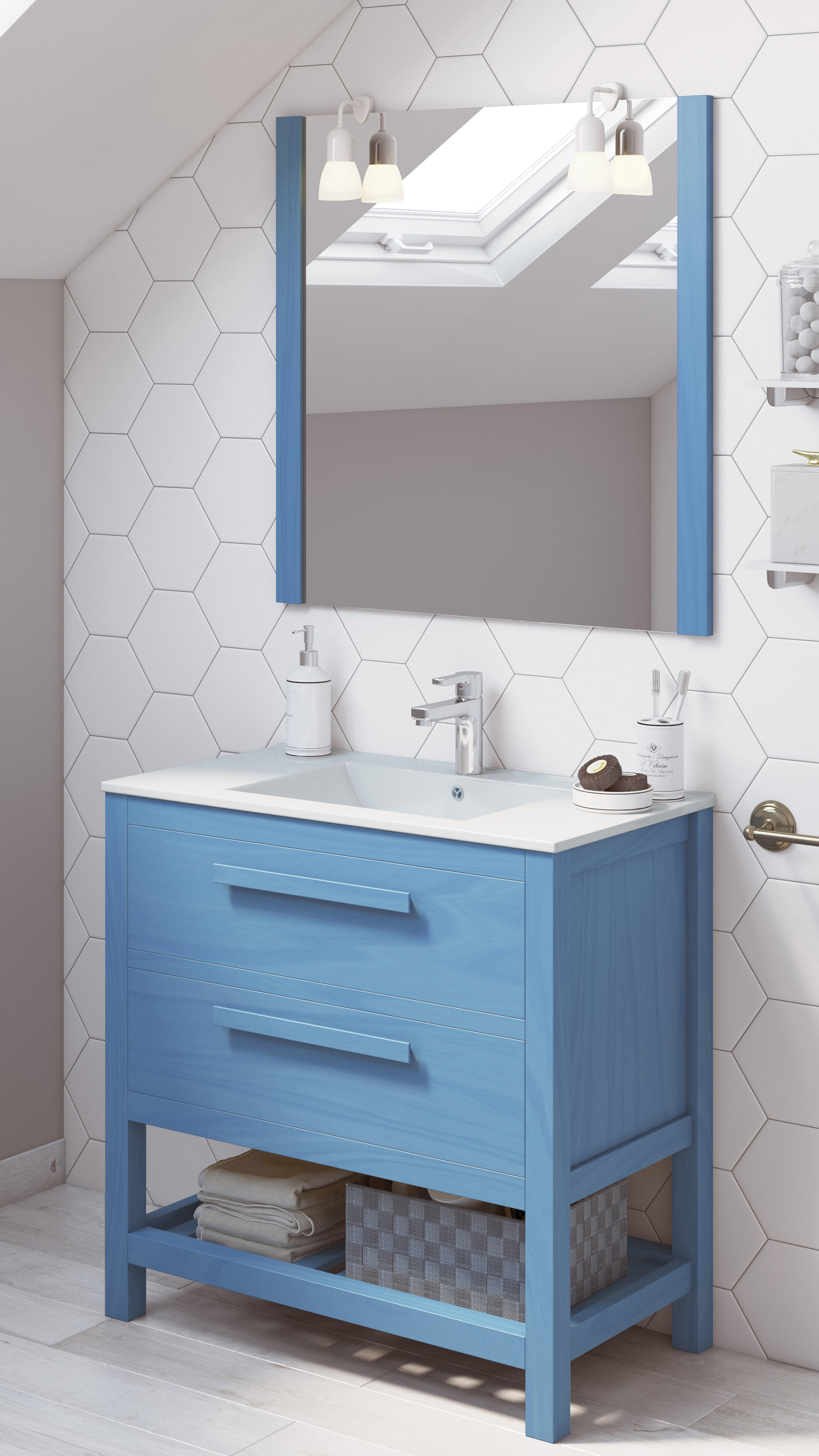 Comparación material Insignia Mueble de baño con lavabo Amazonia azul 80x45 cm | Leroy Merlin