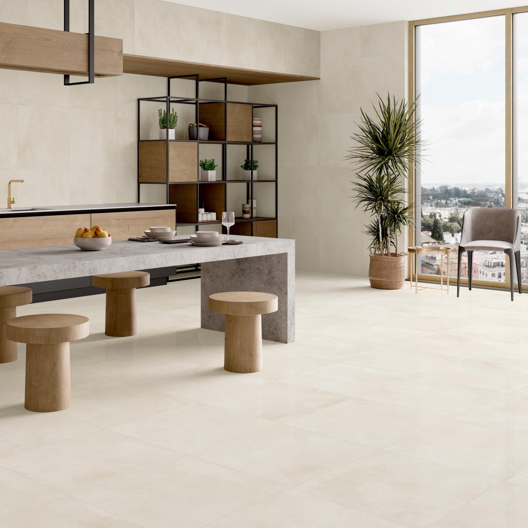 Suelo porcelánico Comodo efecto cemento beige 60x60 cm C1 | Leroy Merlin