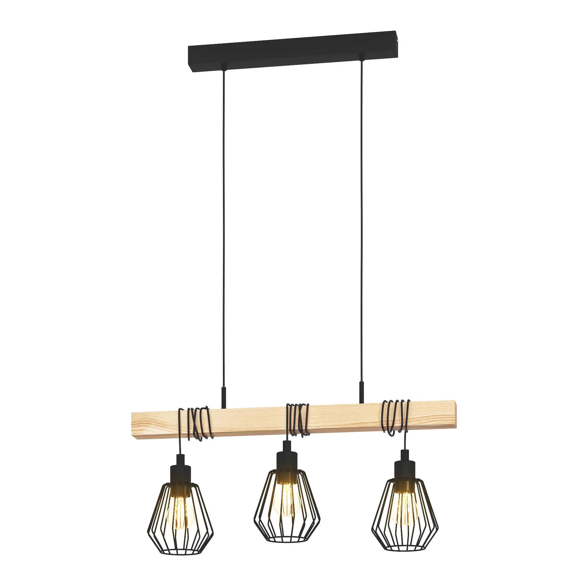 Lámpara de techo inspire tabodi 3 luces e27 madera/metal negro