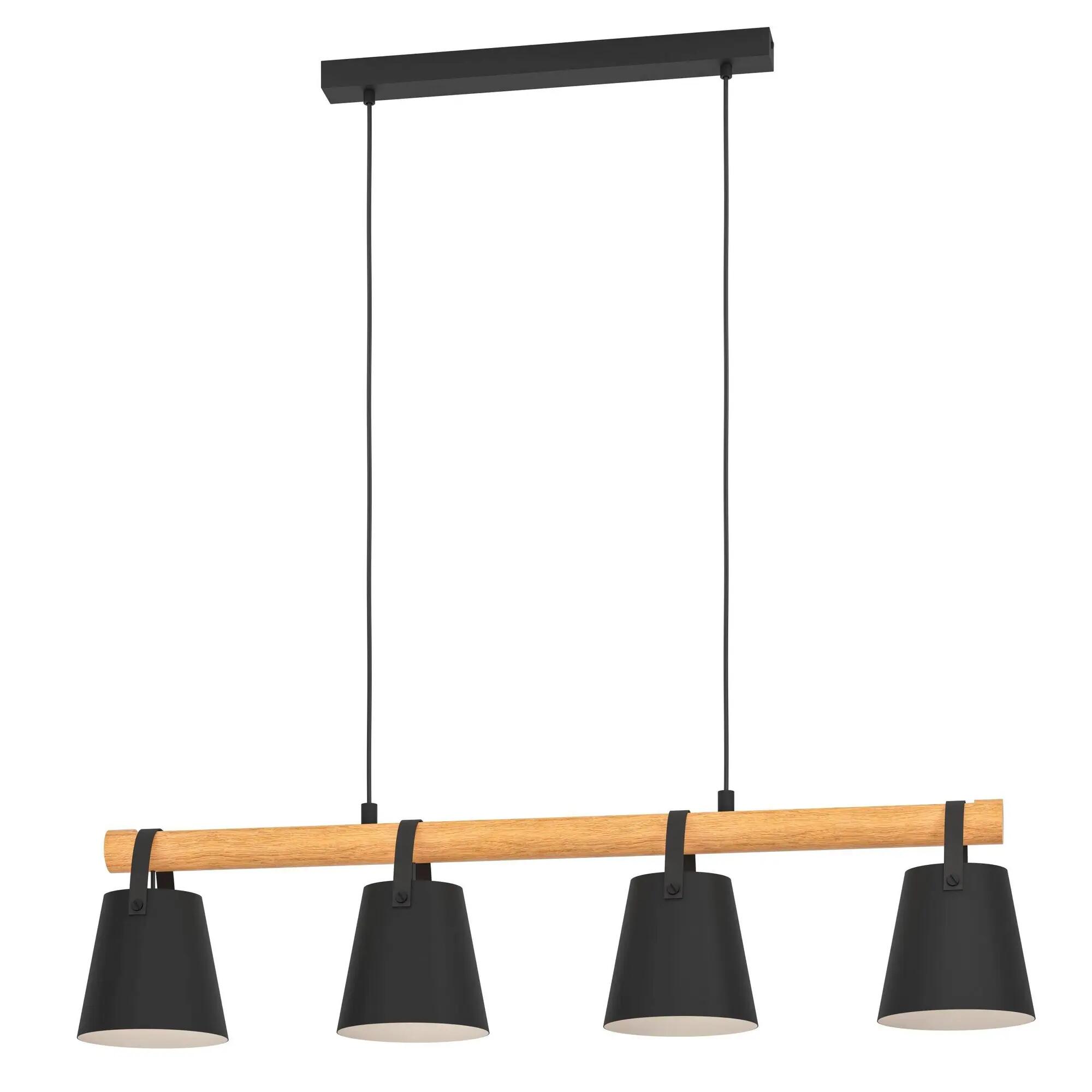 Lámpara de techo inspire pandore 4 luces e27 negro/madera/piel