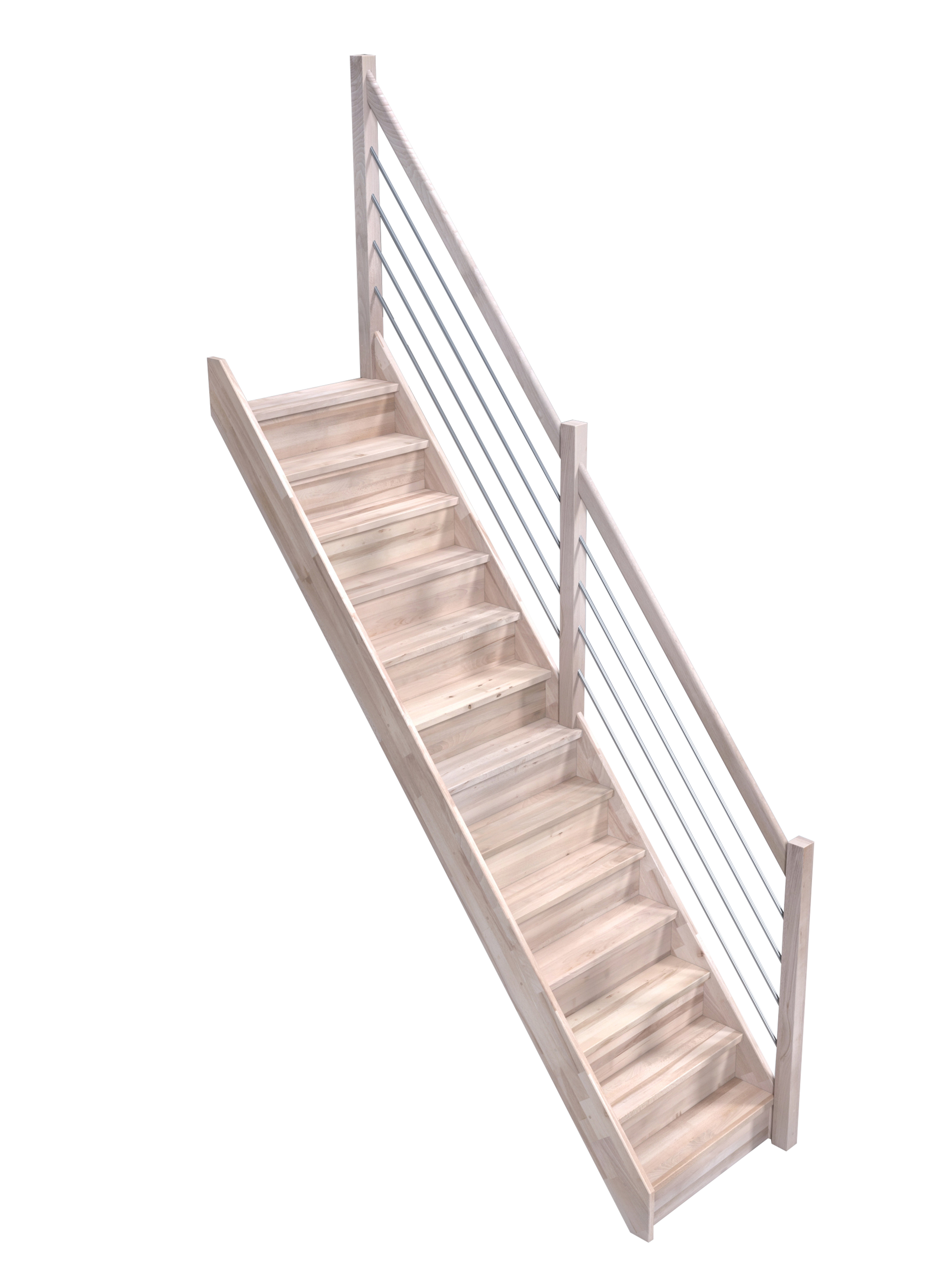 Escalera recta trendy de haya con barandilla de aluminio