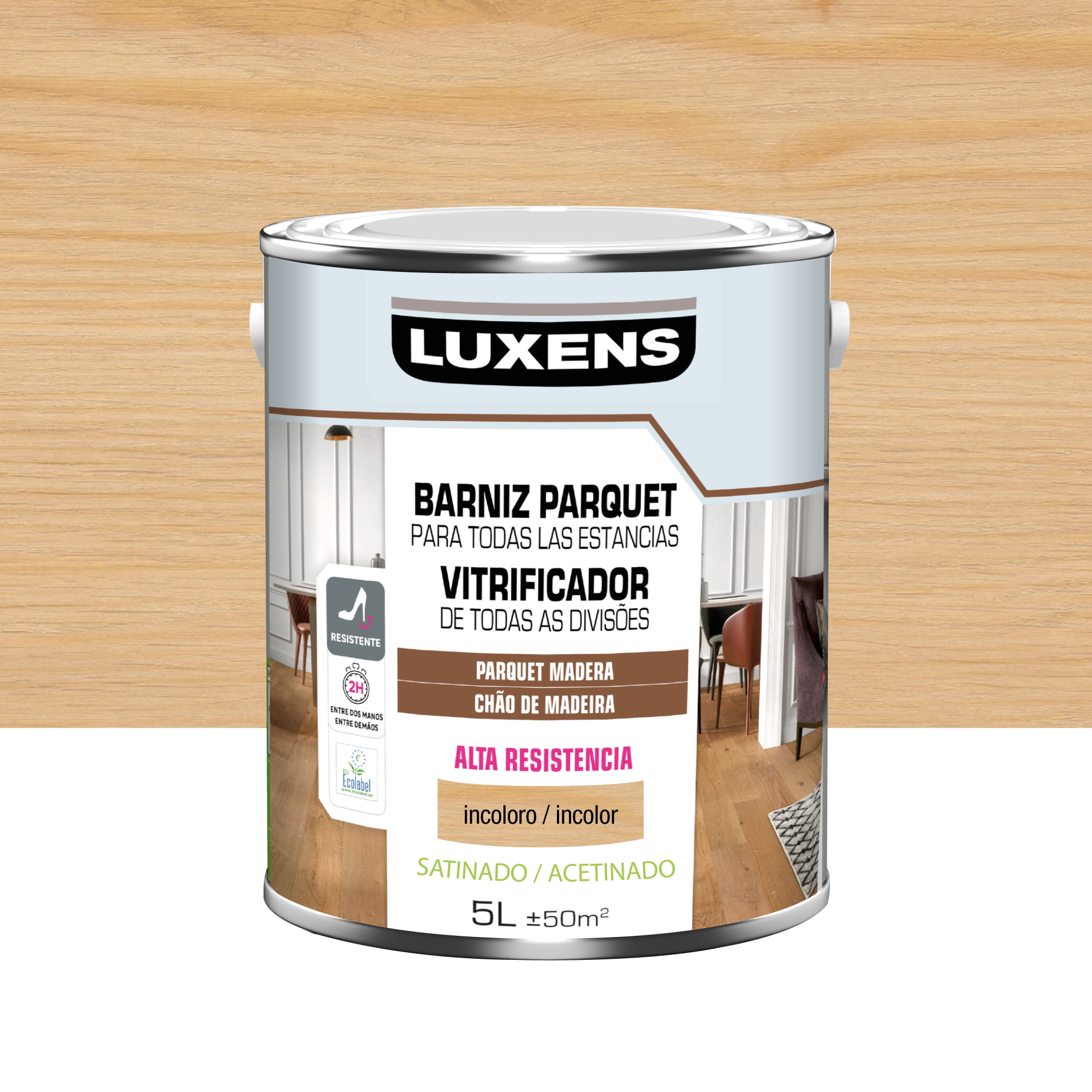 Barniz al agua parquet satinado luxens 5l incoloro