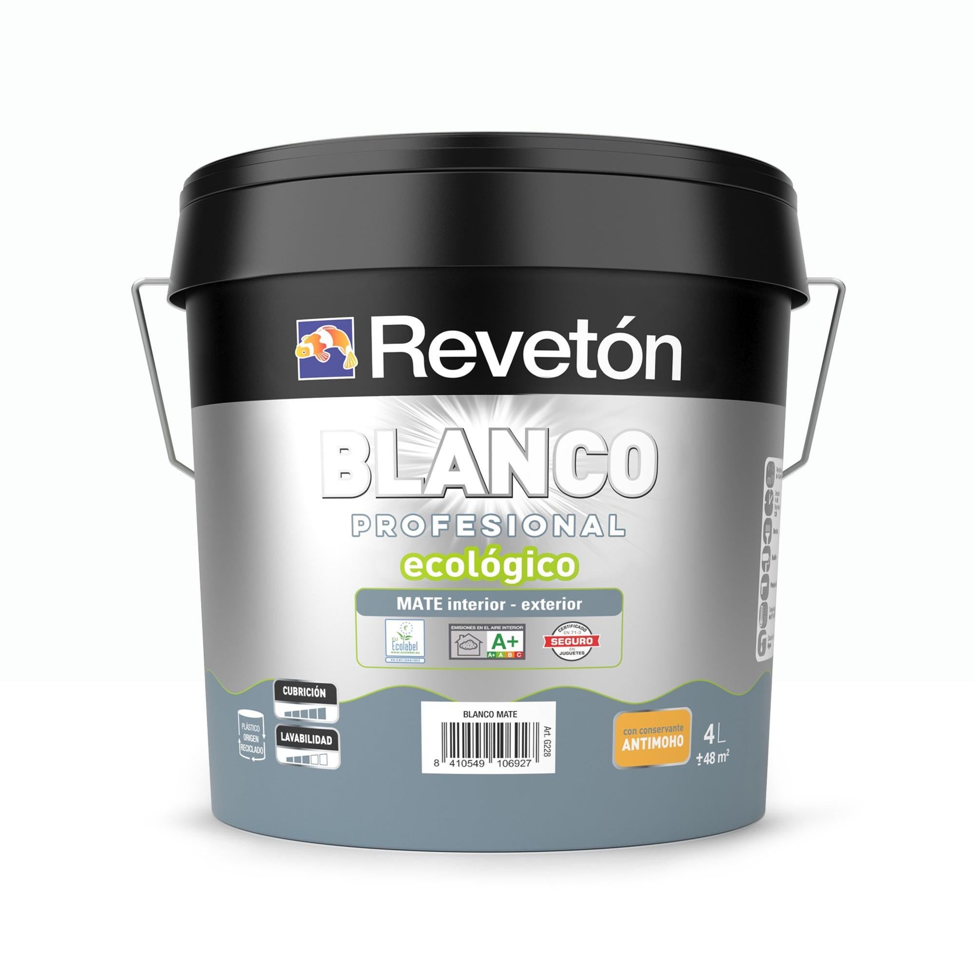 Pintura Interior Mate REVETON PRO 4L 0500 n Blanco Muy Luminoso Leroy 