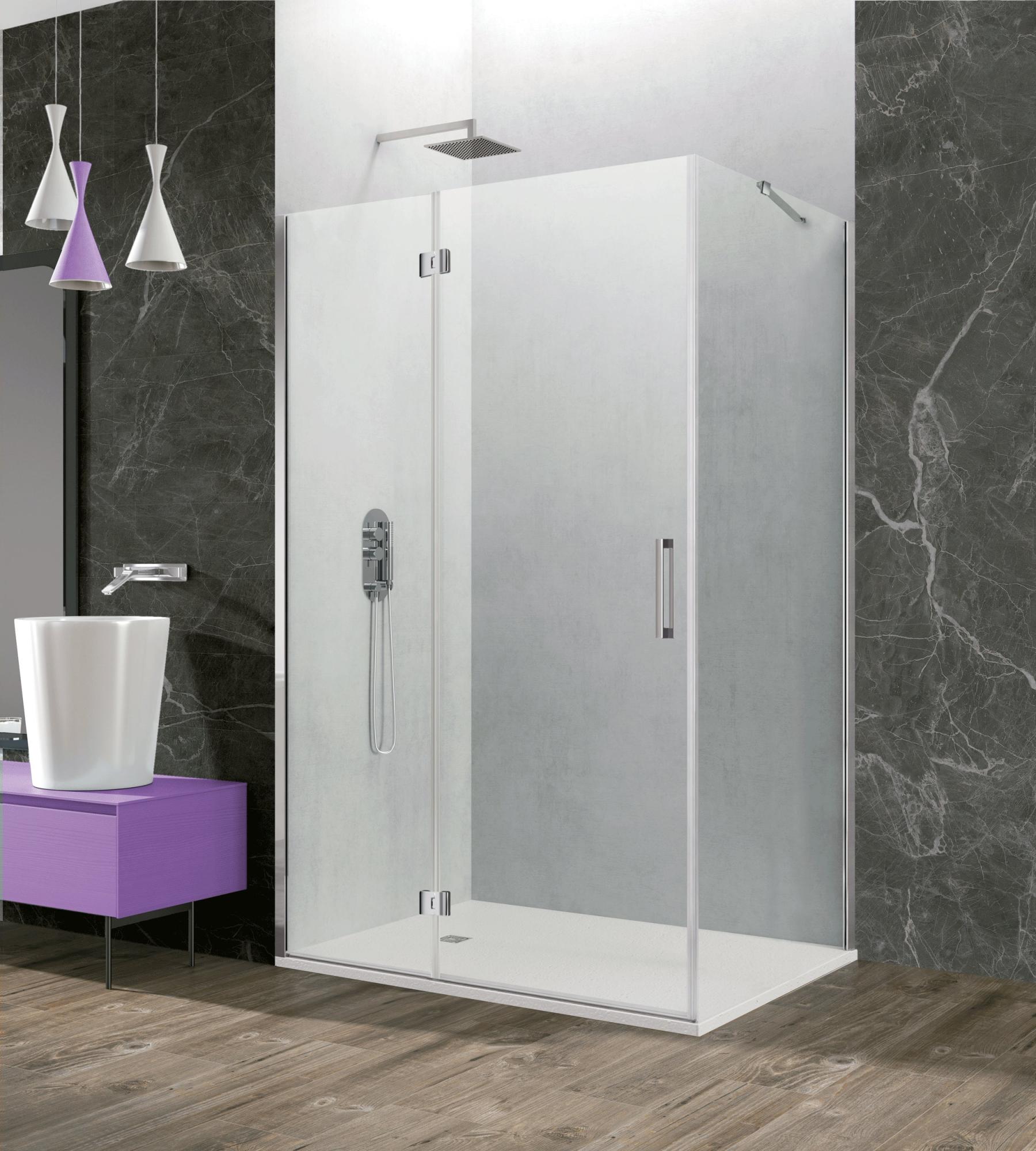 Mampara plegable c transparente perfil cromado + fijo lateral 70x80x195 cm