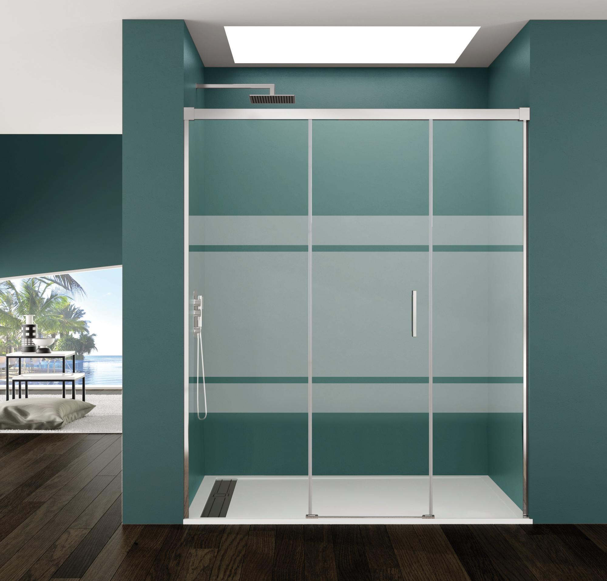 Mampara corredera bass serigrafiado perfil cromado (190-195)x195 cm de la marca GME Mampara corredera bass serigrafiado perfil cromado (190-195)x195 cm de la marca GME