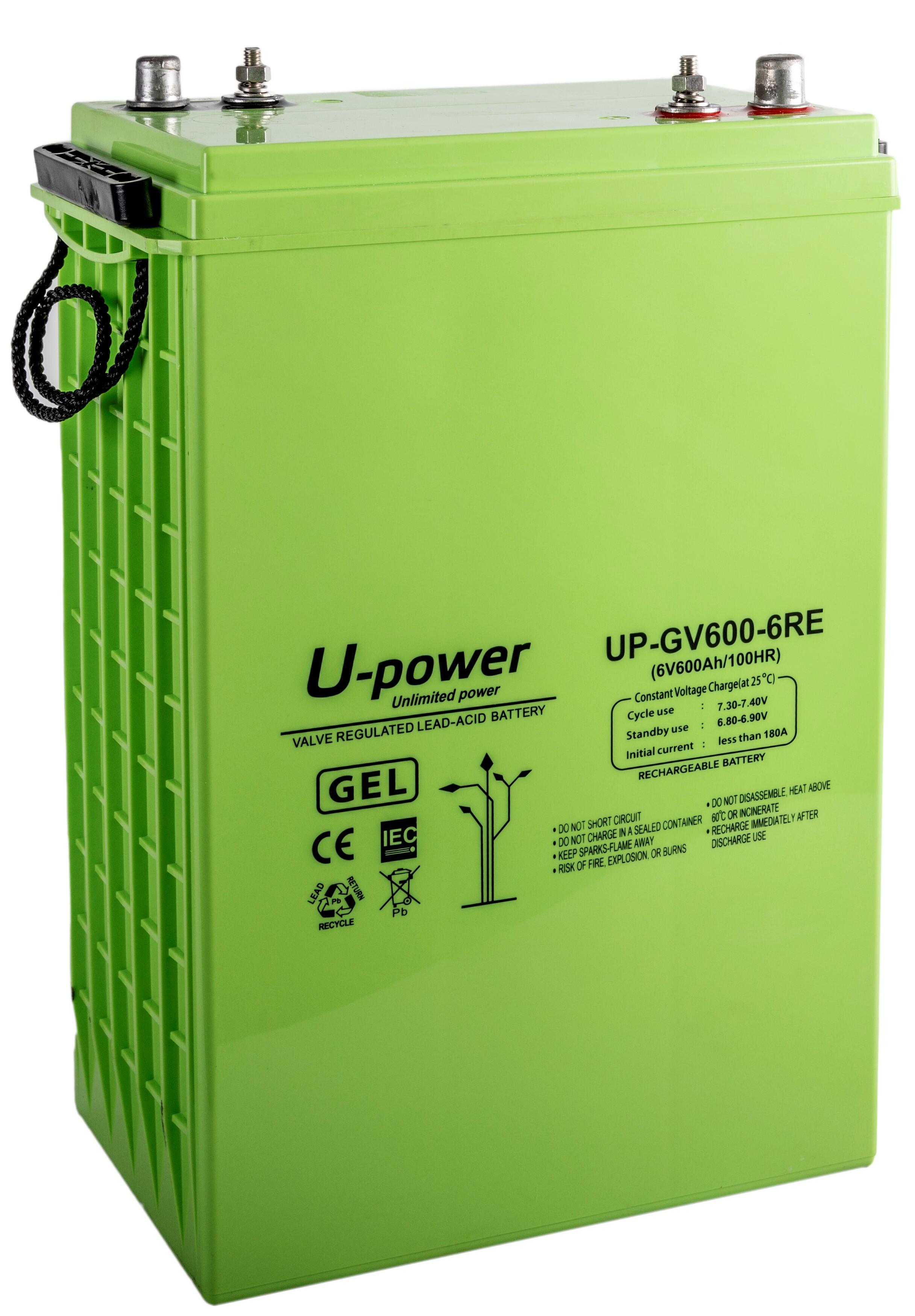 Batería solar de gel u-power 6v 600ah 3.6 kw