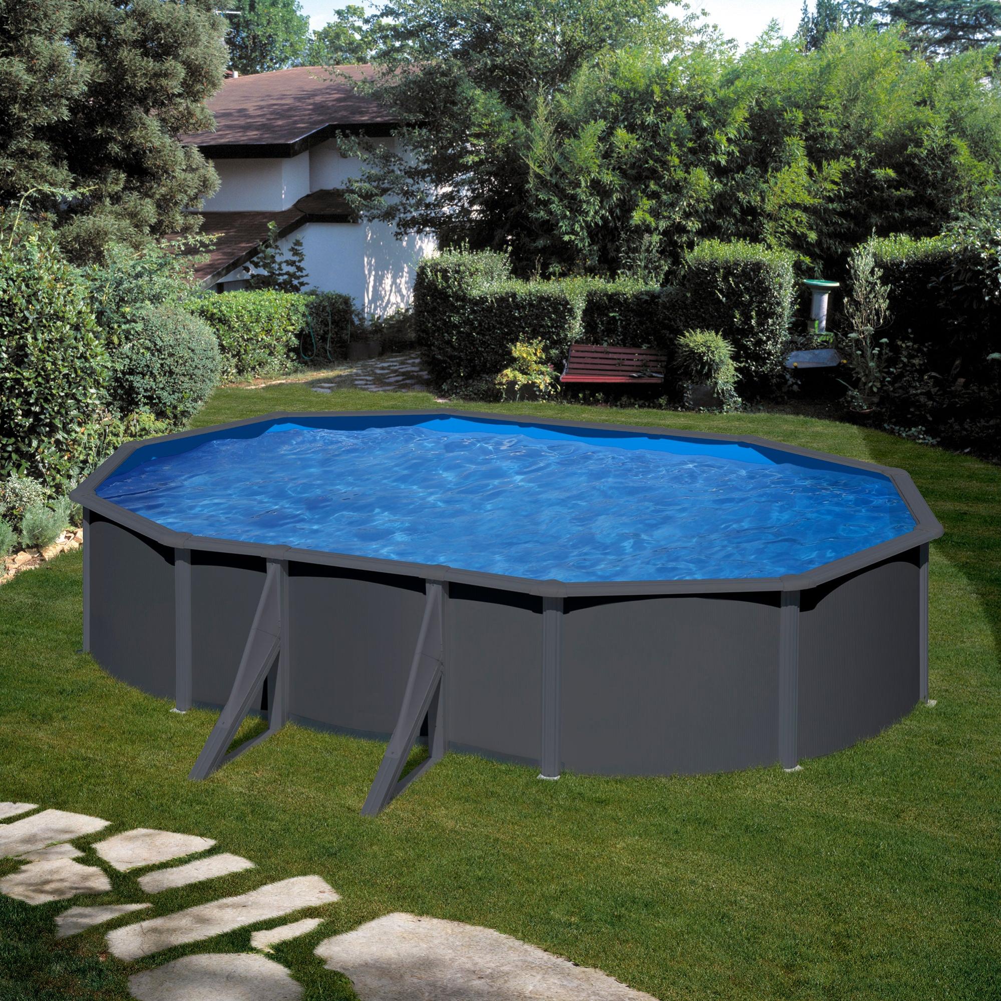 Piscina desmontable de acero imitación antracita ovalada GRE 5 x 3 1,2 m | Leroy Merlin