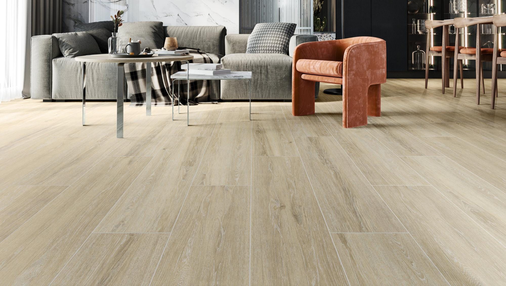 Suelo porcelánico efecto madera beige 23x120 cm ARTENS | Leroy Merlin