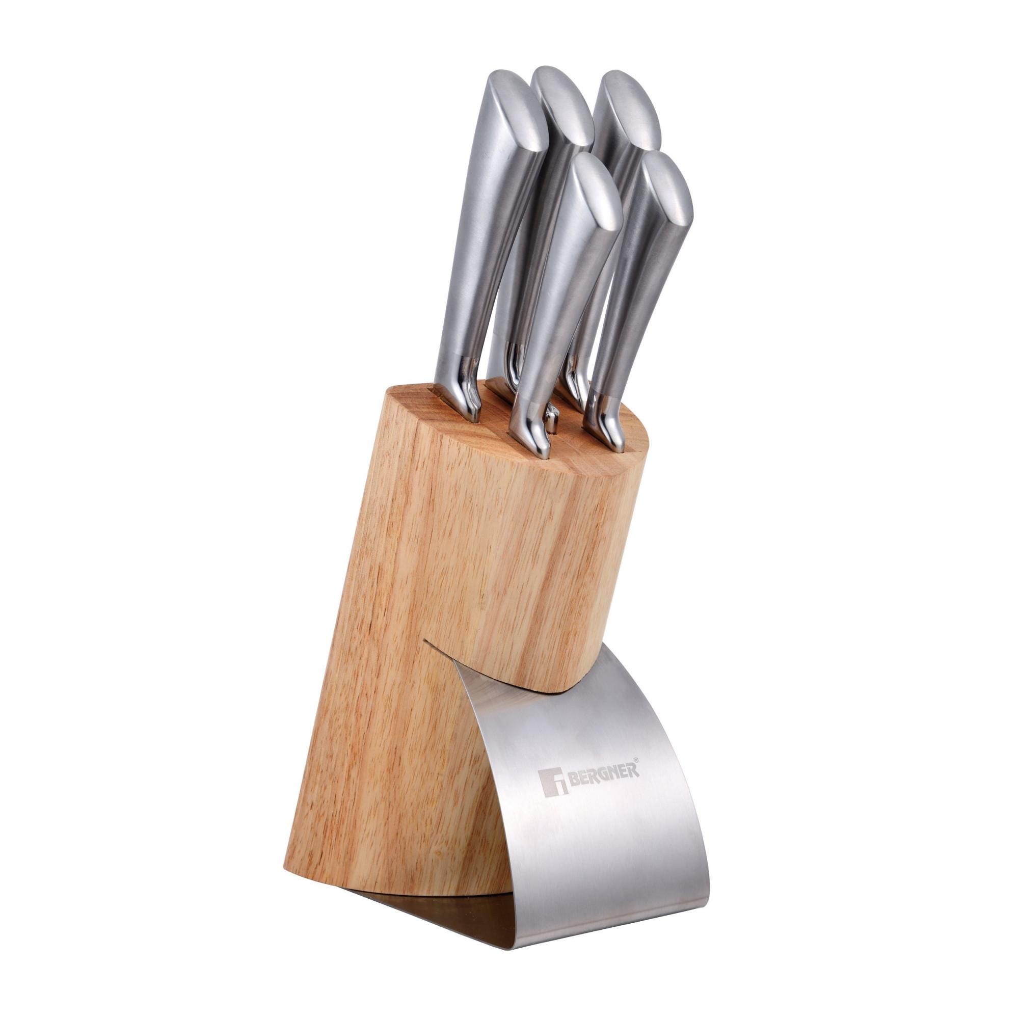 Set de 7 piezas con 5 cuchillos + tacoma madera y acero