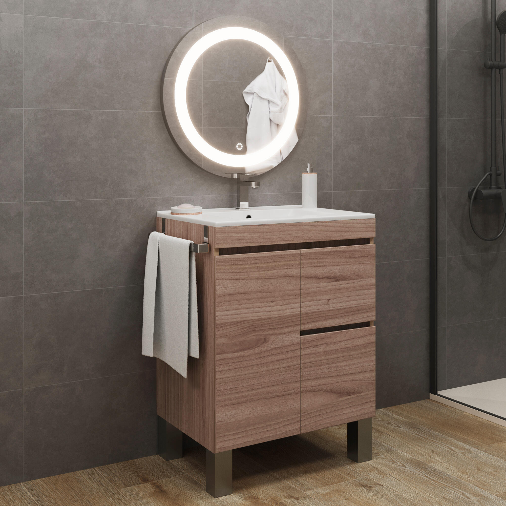 Mueble de baño con lavabo amazonas castaño 60x46 cm