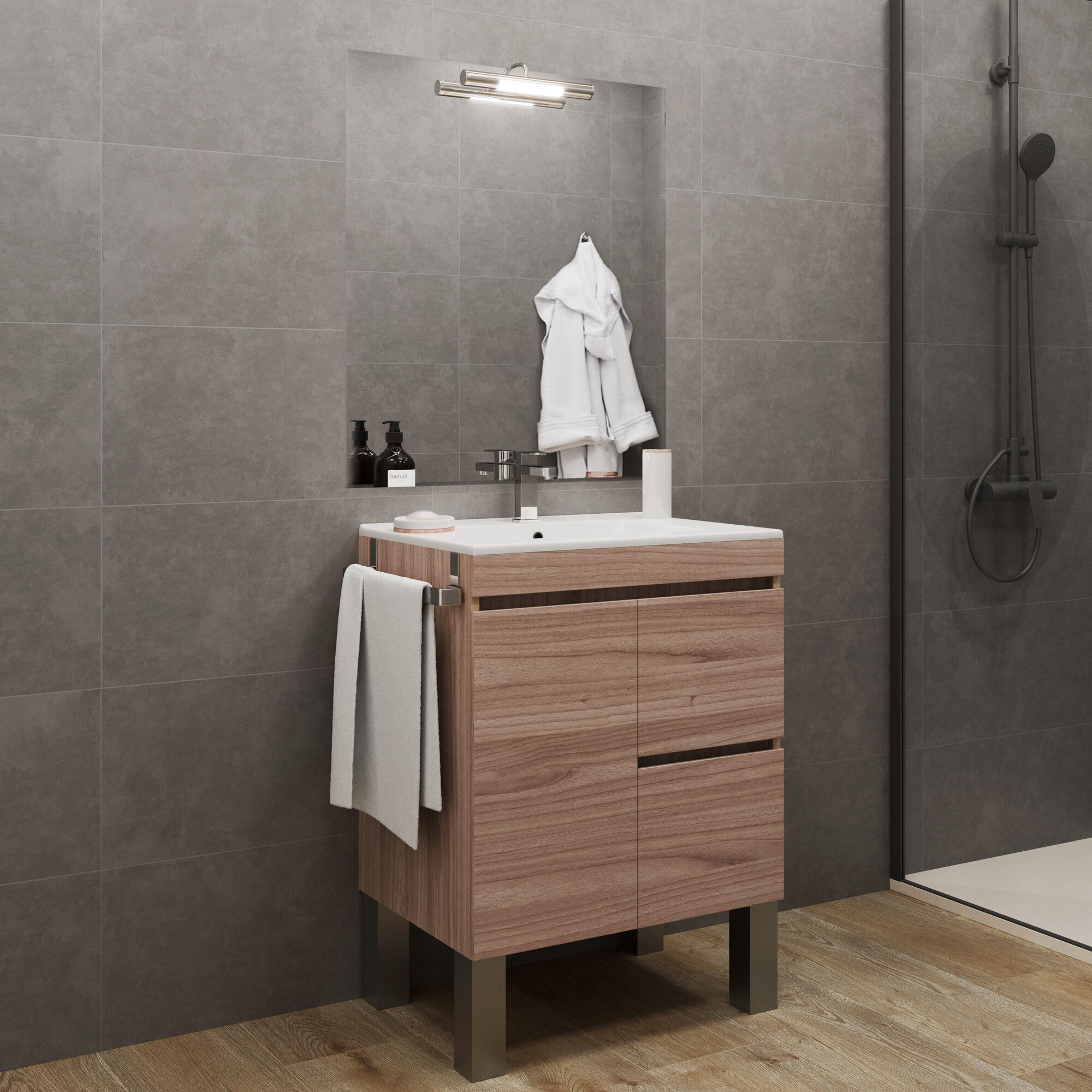Mueble de baño con lavabo amazonas castaño 60x46 cm