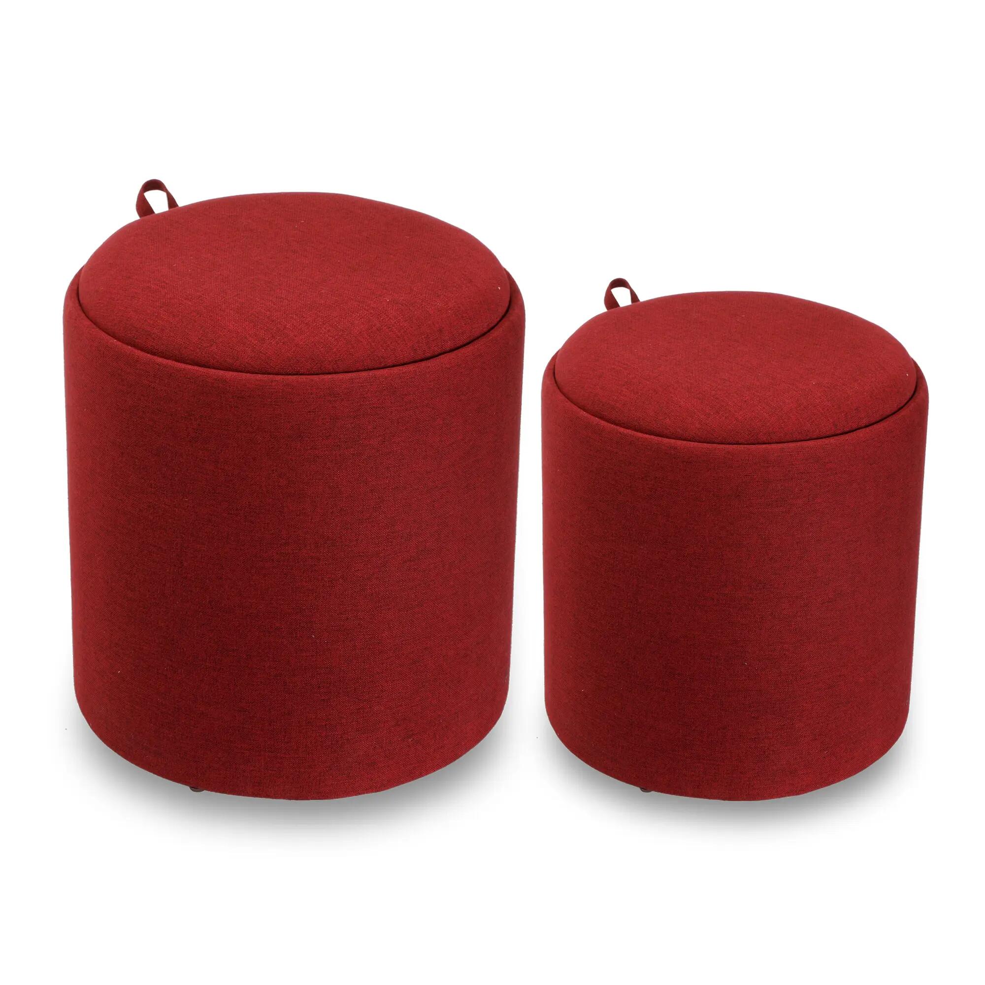 Set de 2 puffs auriga almacenaje redono con bandeja color rojo de 39x44cm
