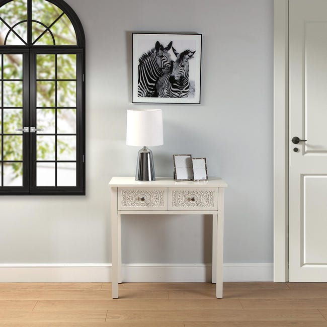 Mueble recibidor Linnet 2 cajones blanco 80x38x84cm (anchoxfondoxalto)