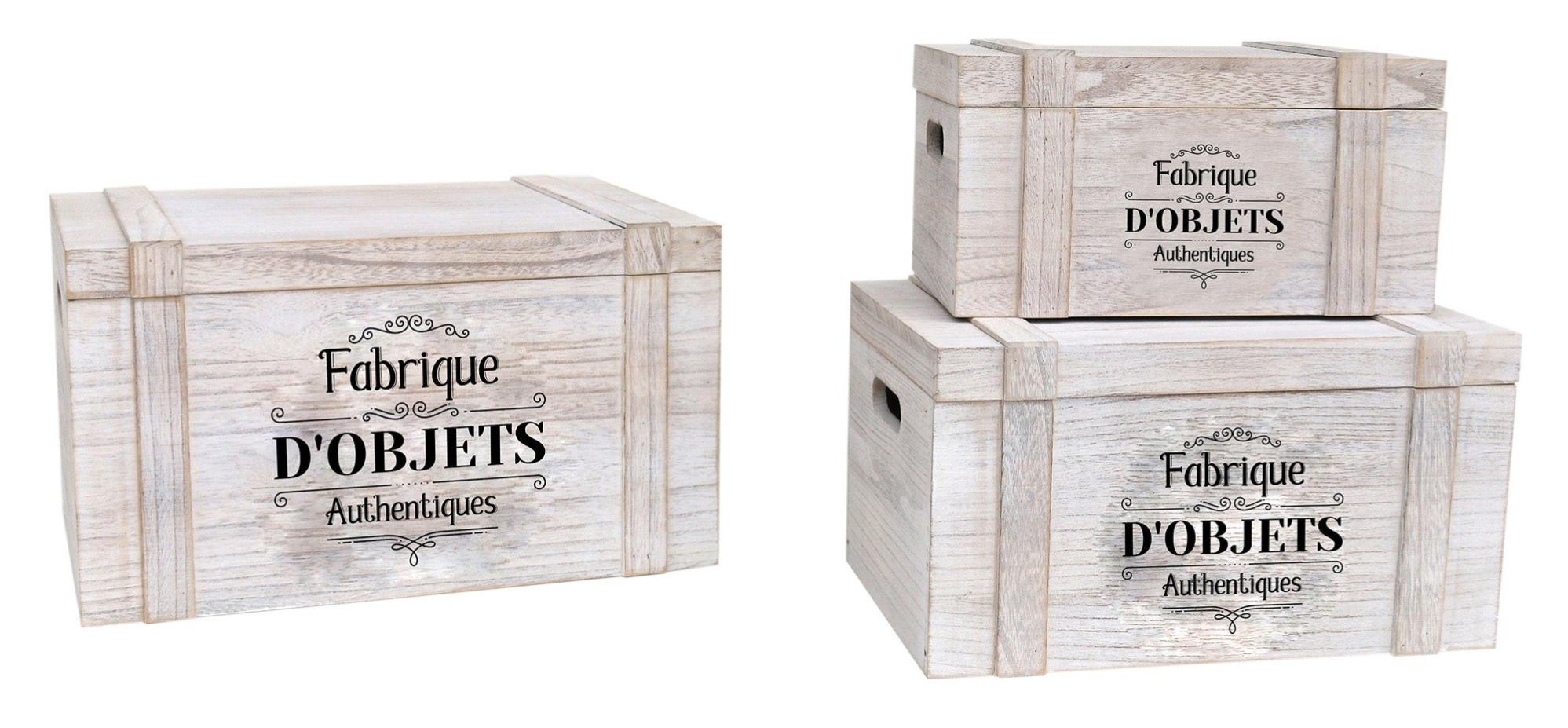 Set 3 cajas de madera con tapa fabrique de 42x24x32 cm