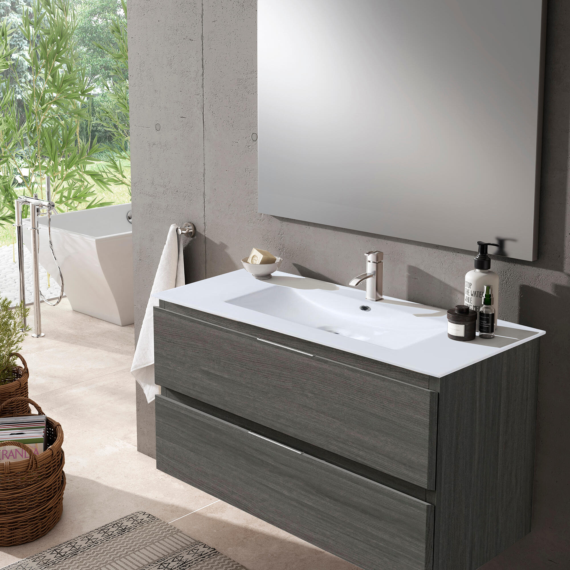 Mueble de baño con lavabo y espejo prima grafito 100 cm