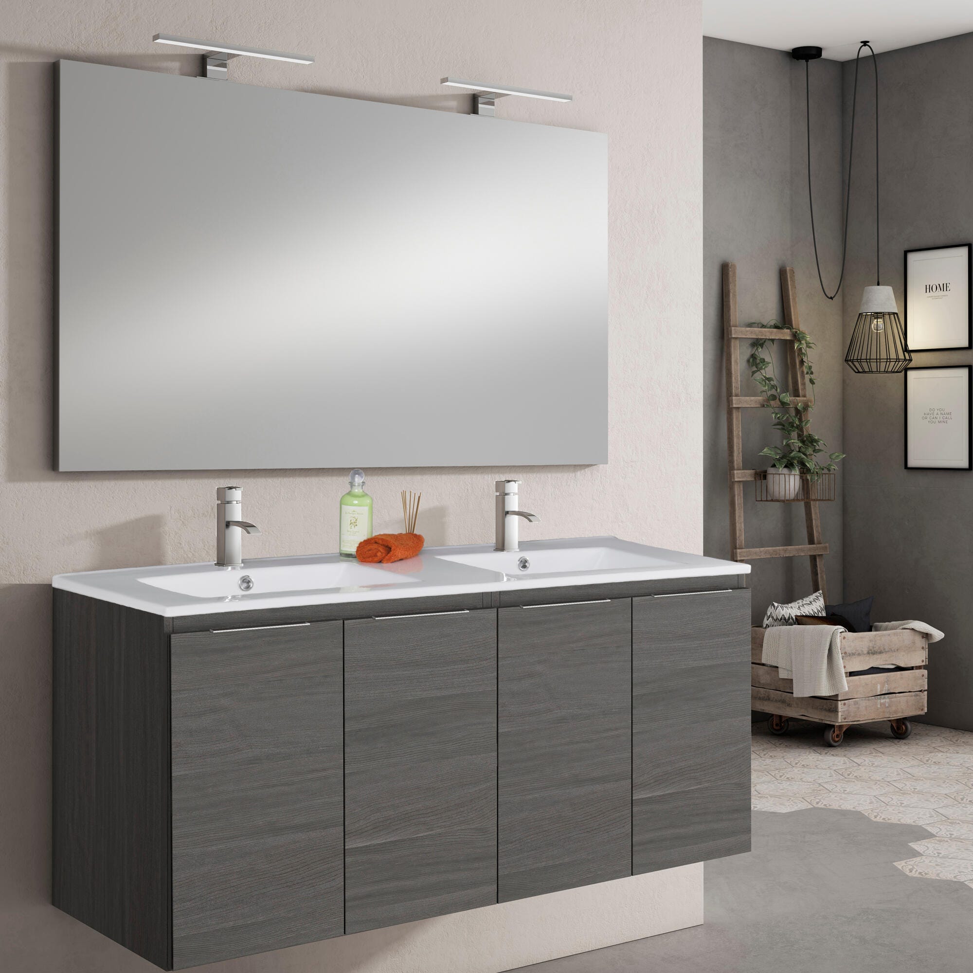 Mueble de baño con lavabo y espejo Prima grafito 119.6x45.5 cm