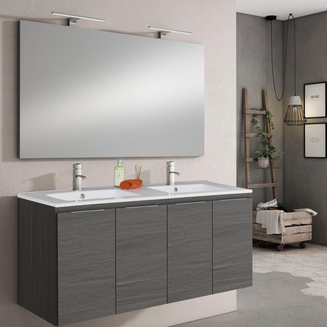 Subrayar De nada Del Sur Mueble de baño con lavabo y espejo Prima grafito 119.6x45.5 cm | Leroy  Merlin