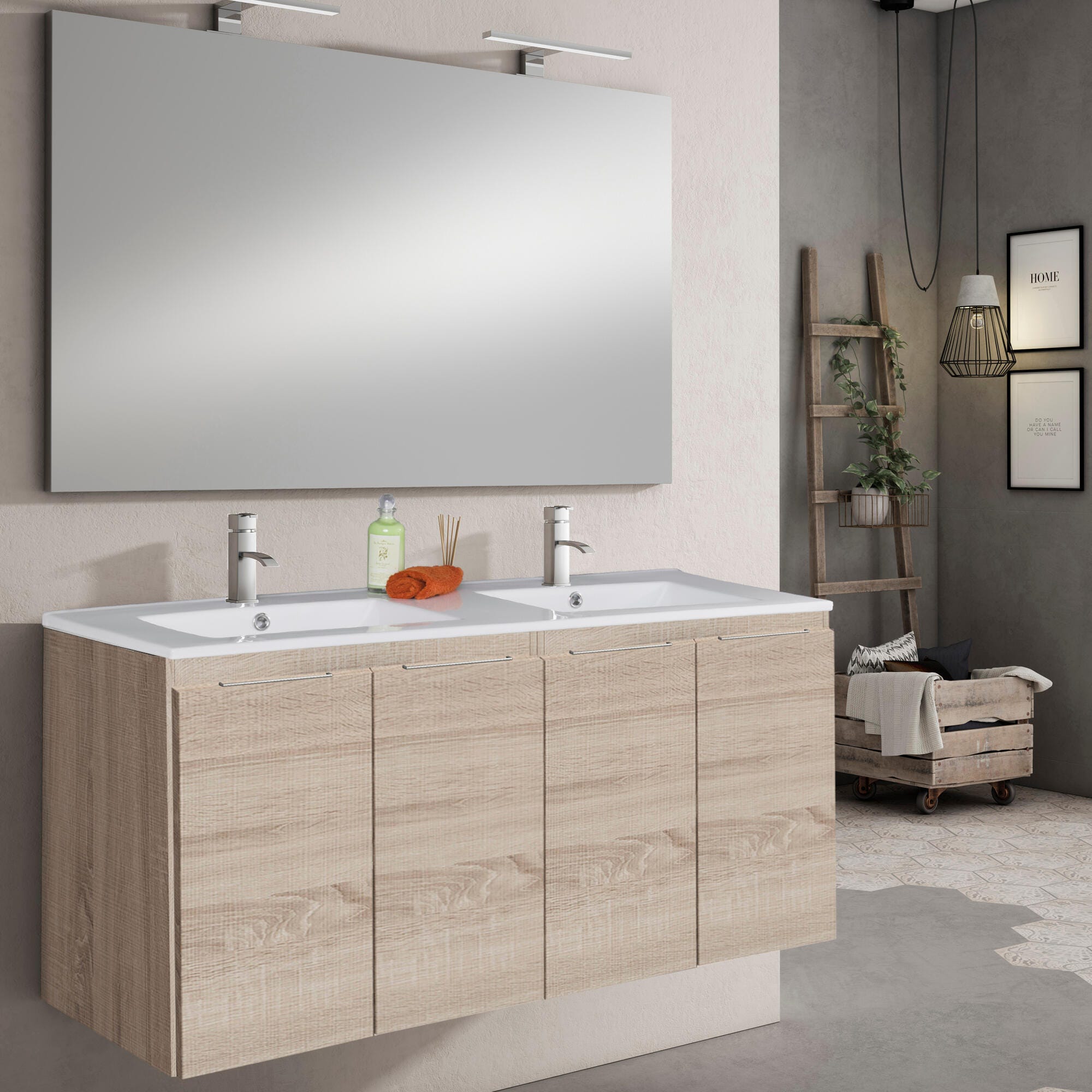 Mueble de baño con lavabo y espejo Prima roble claro 119.6x45.5 cm