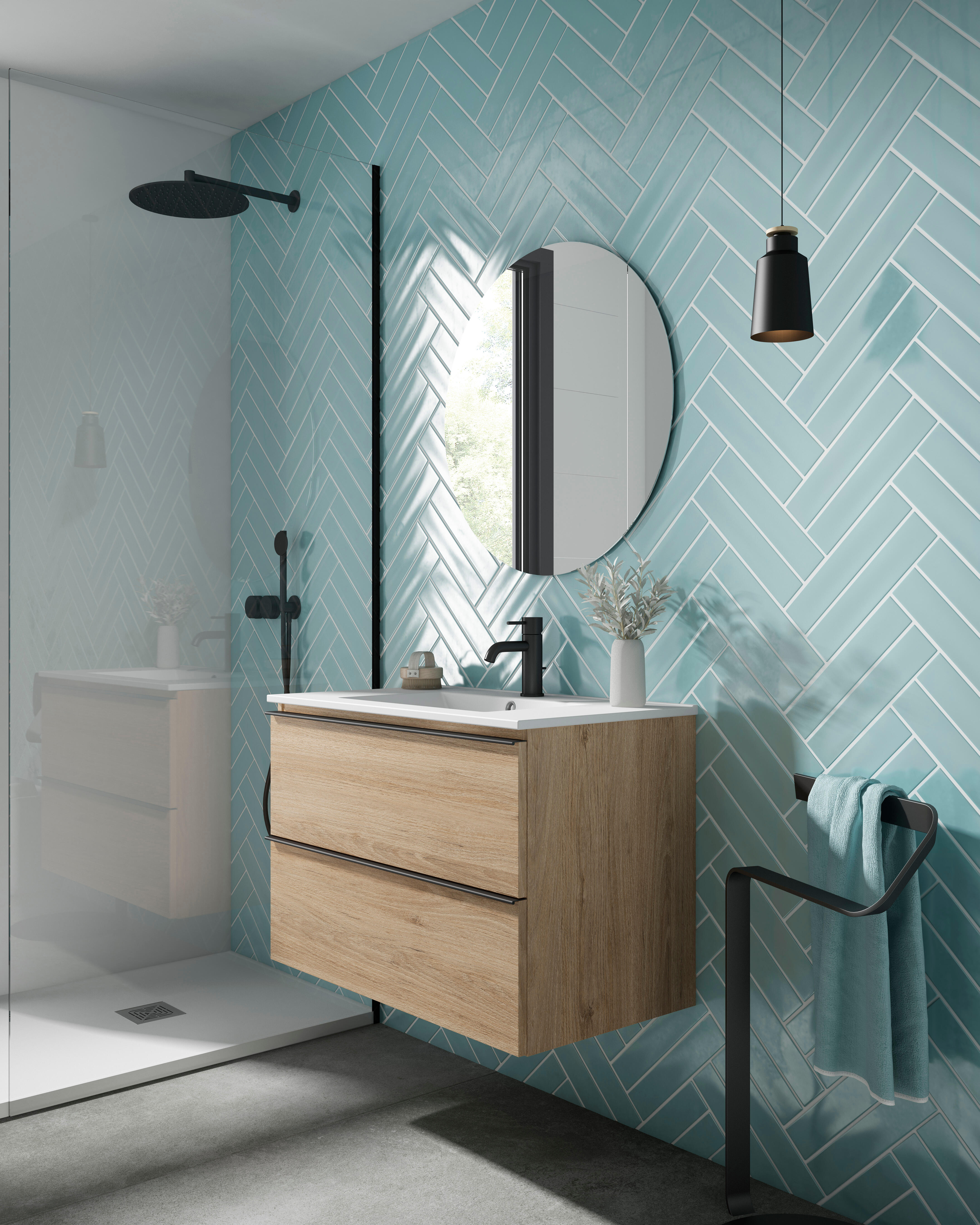 Mueble de baño suspendido con lavabo bora marrón 80x45 cm de la marca VISOBATH