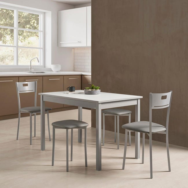 Mesa de cocina rectangular blanca y aluminio Niza de 60 x 75 x 100 cm