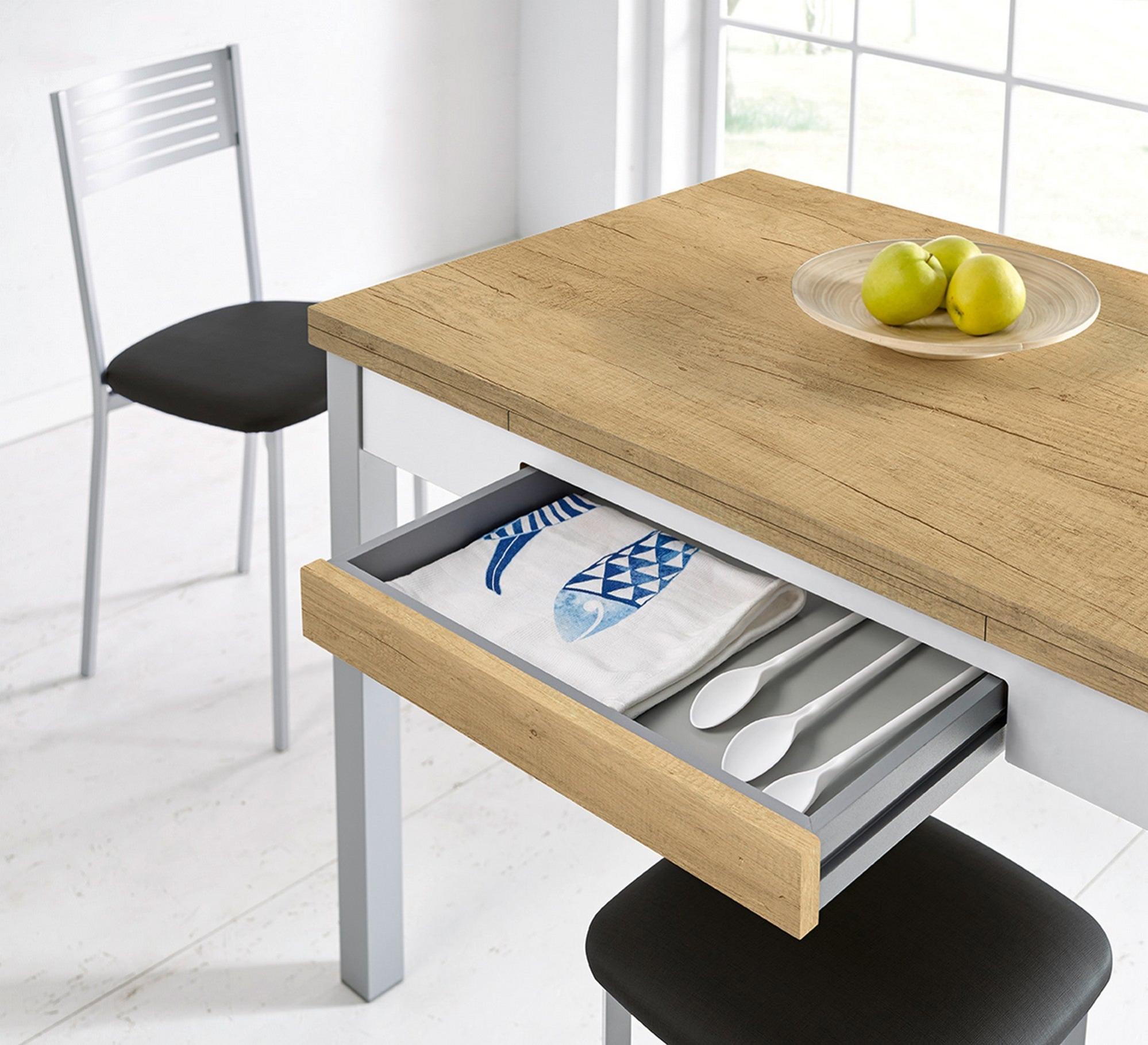 Mesa de cocina rectangular blanca y roble Nube de 60 x 77 x 100-150 cm |