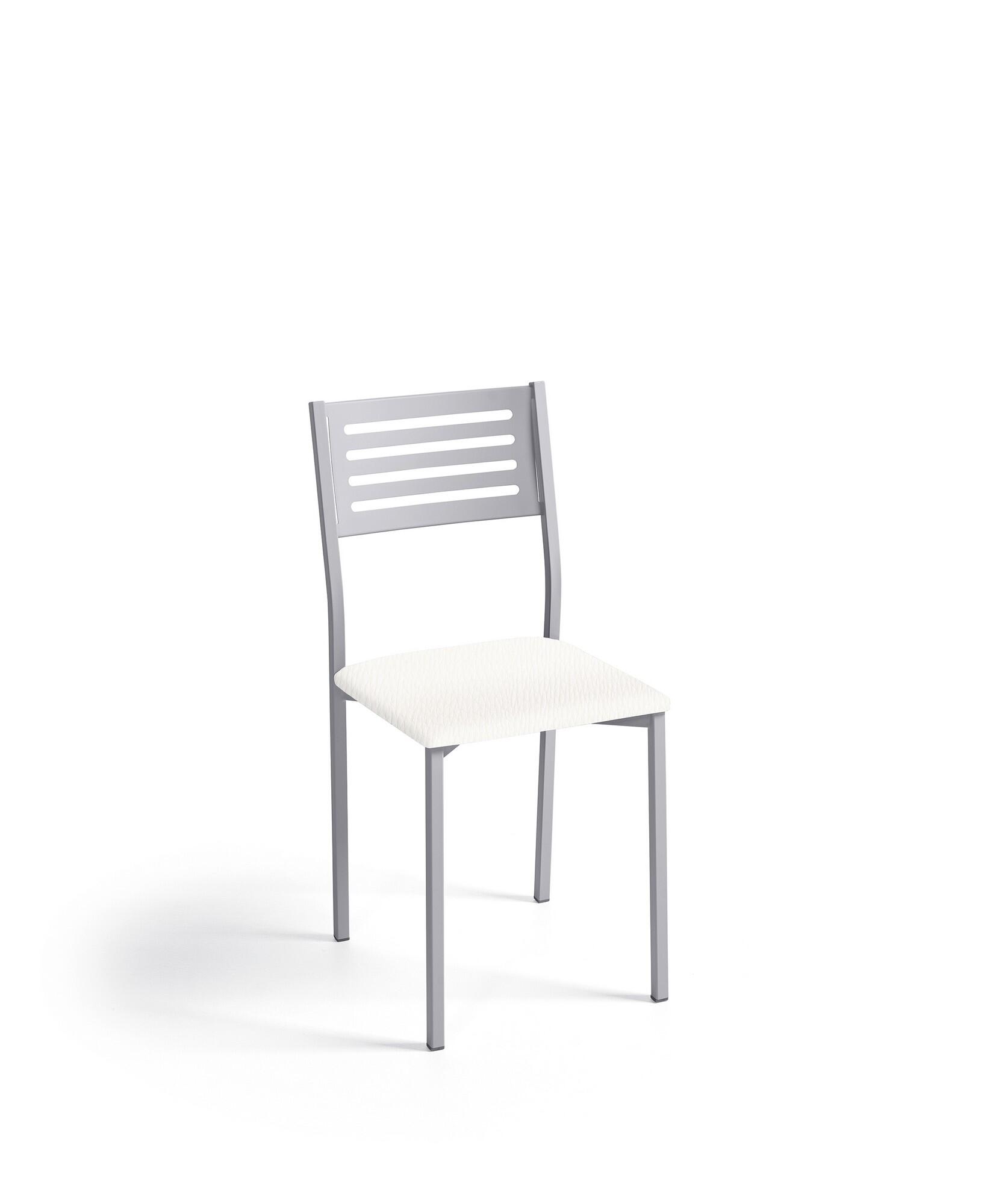 Silla de estructura color aluminio y asiento blanco de 38 x 86 cm