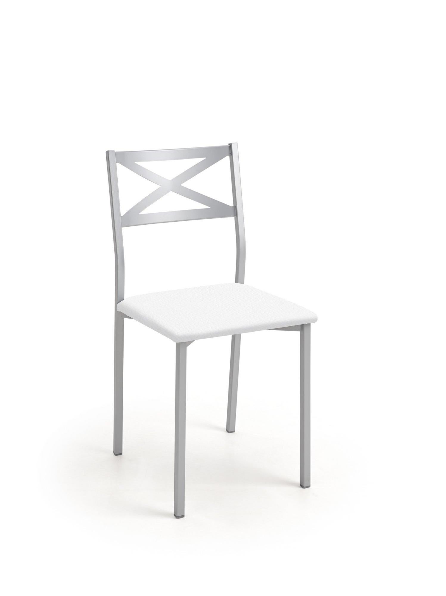 Silla de estructura color aluminio y asiento blanco de 38 x 86 cm