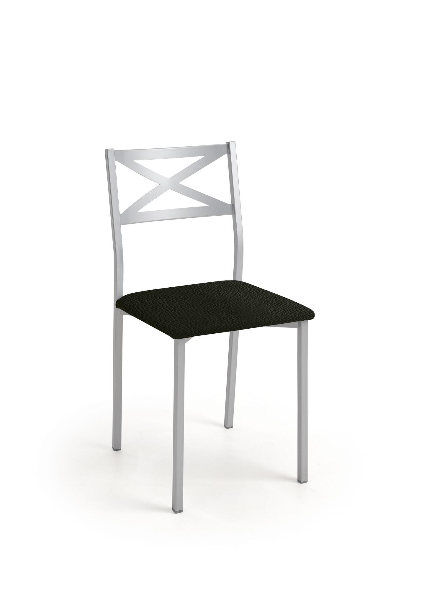 Silla de estructura color aluminio y asiento negro de 38 x 86 cm