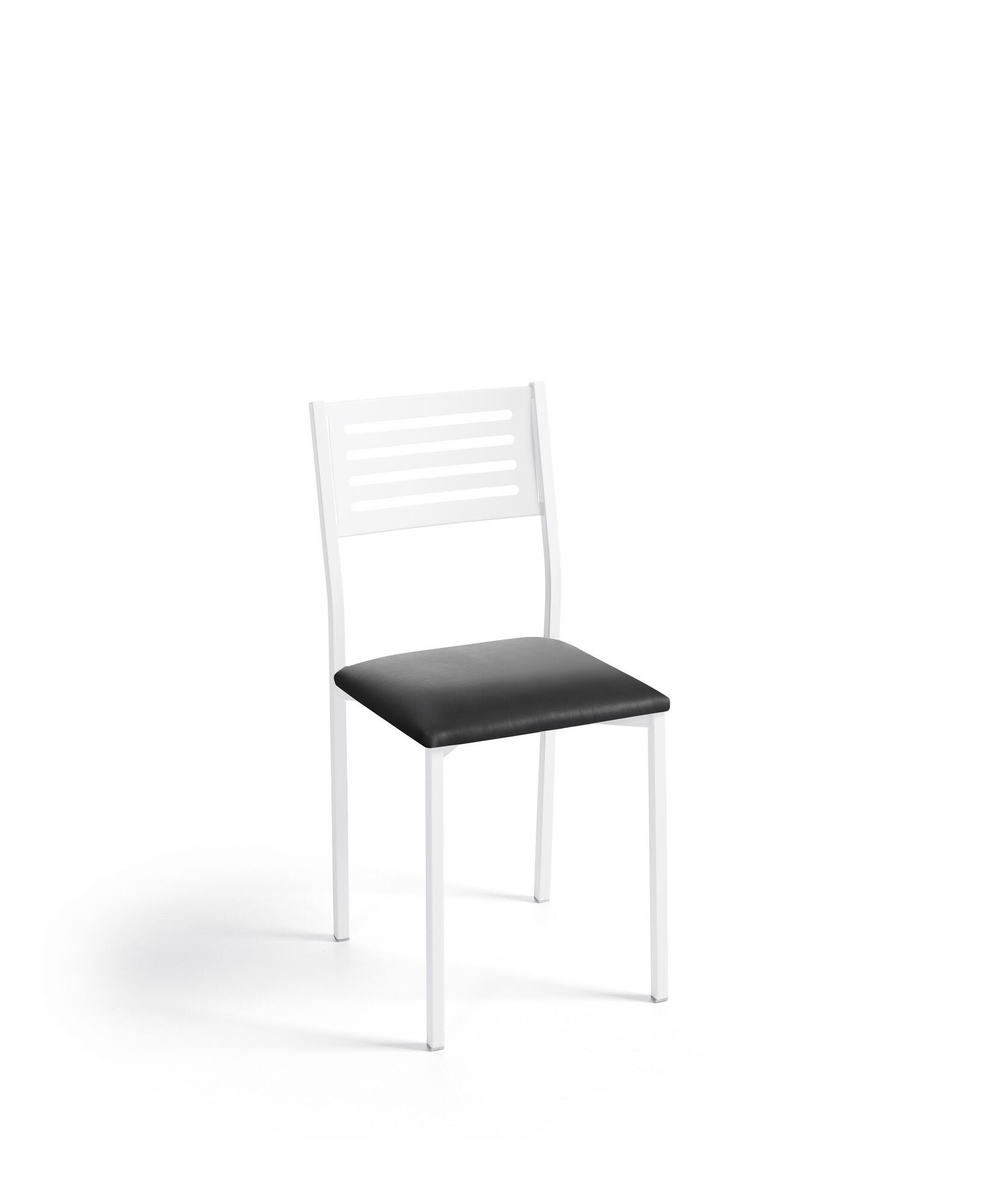 Silla de estructura blanca y asiento negro de 38 x 86 cm