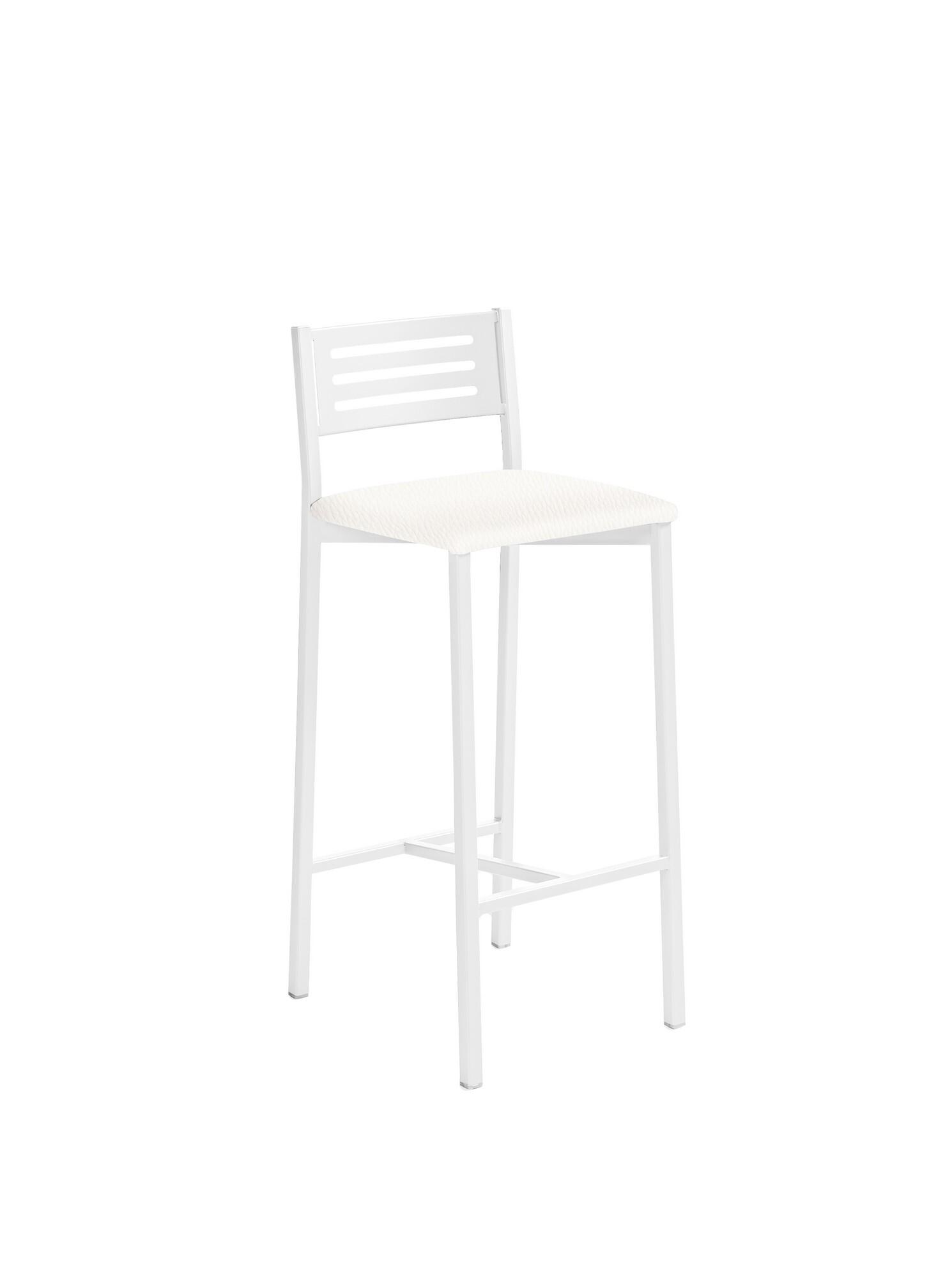 Taburete de estructura color blanco texturizado y asiento blanco de 33 x 66 cm