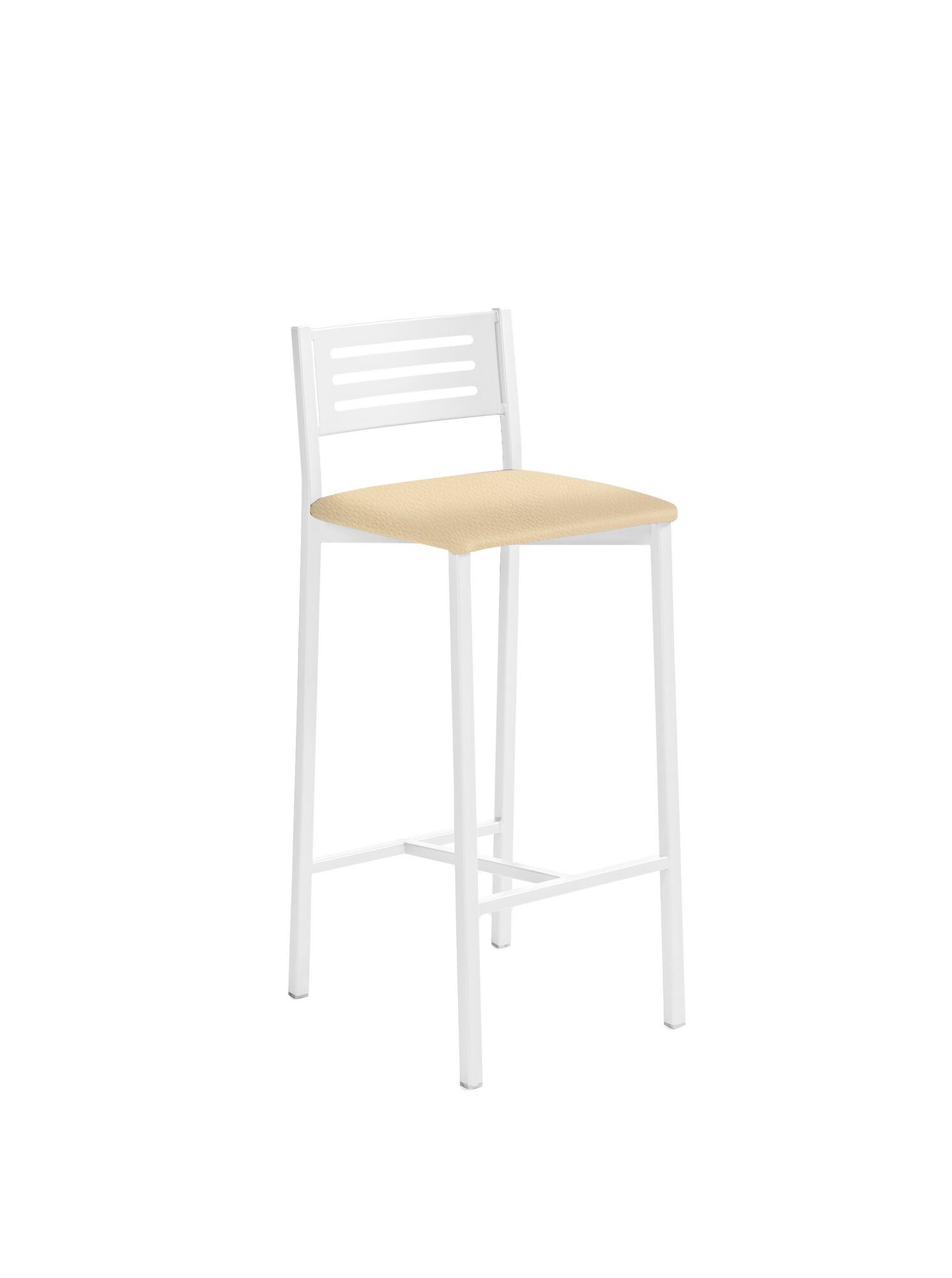 Taburete de estructura color blanco texturizado y asiento crema de 33 x 66 cm
