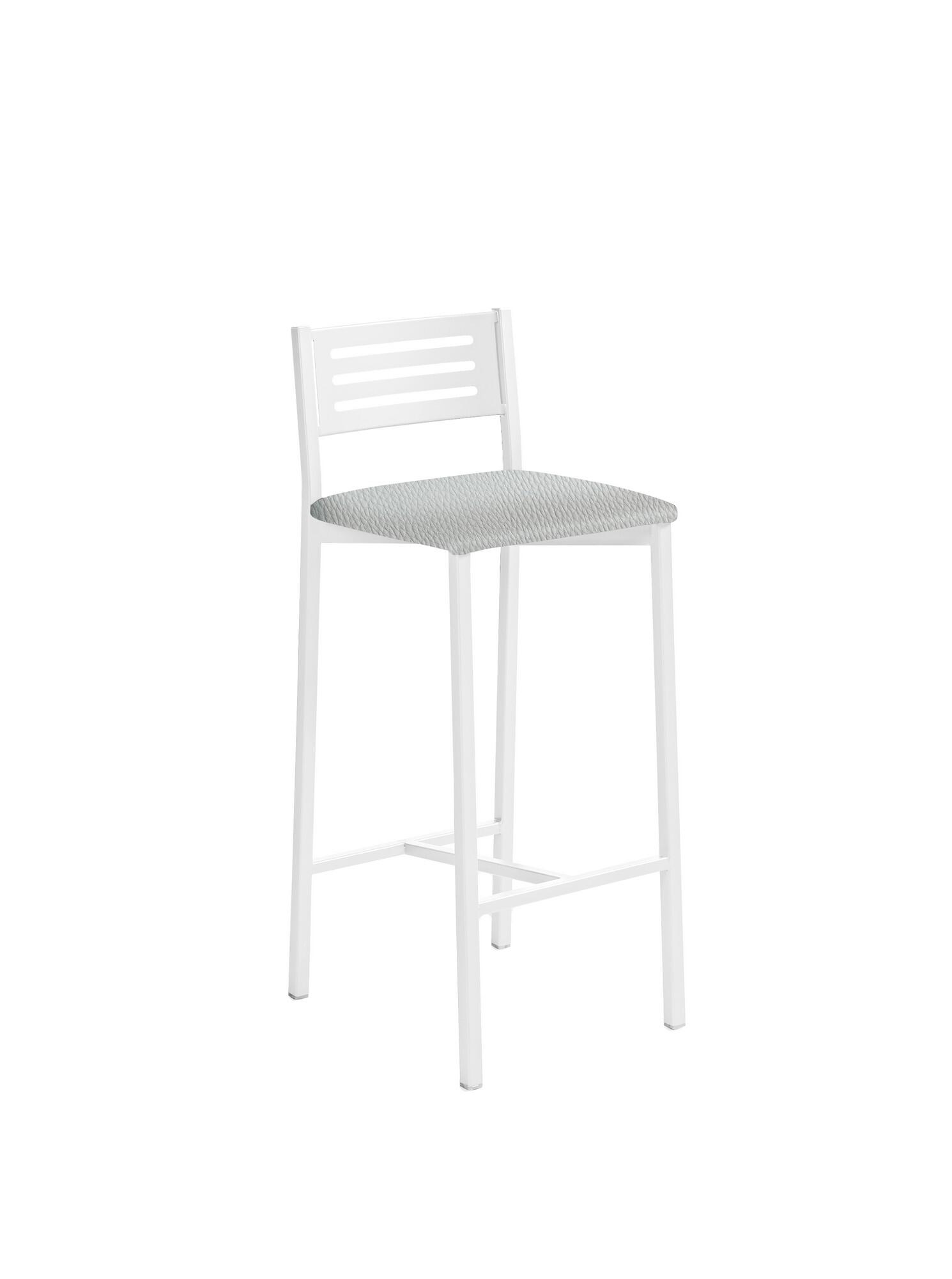 Taburete de estructura color blanco texturizado y asiento plata de 33 x 66 cm