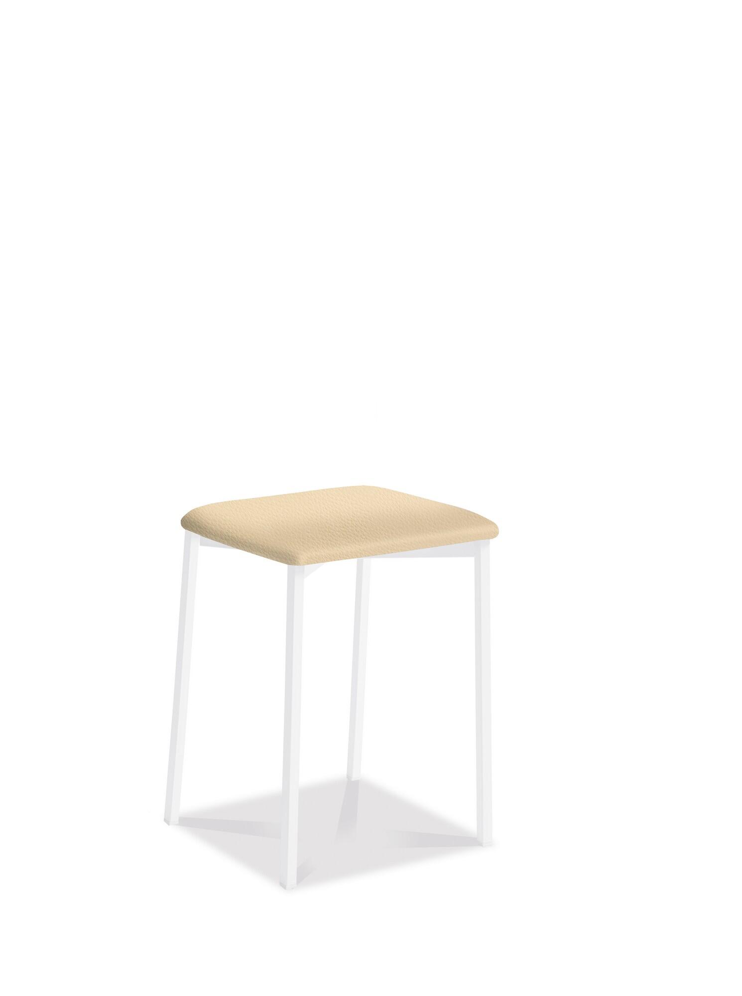 Taburete de estructura color blanco texturizado y asiento crema de 33 x 47 cm